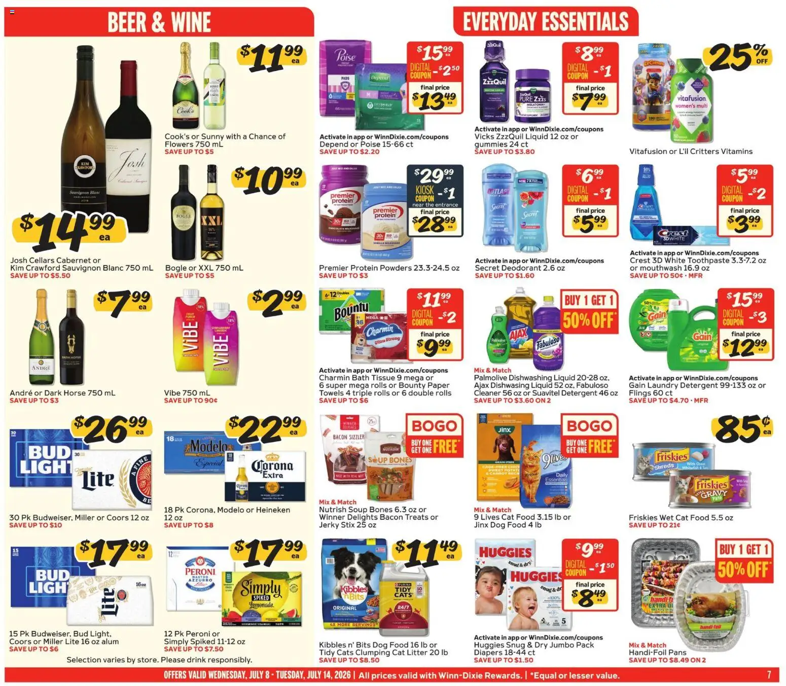 Winn Dixie Weekly Ad - valid from 07/08/2026 | Page: 7 | Products: Melatonin, Cat Food, Beer, Carrot