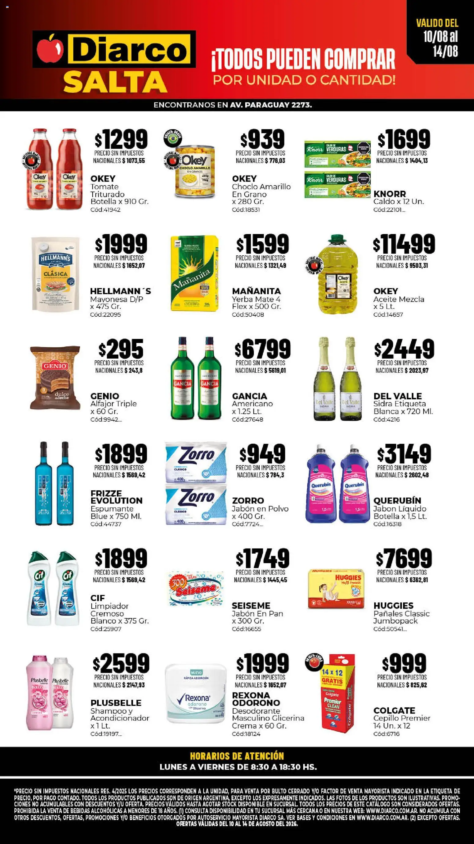Diarco - Ofertas Salta │ válido desde el 10/08/2026 | Página: 1 | Productos: Espumante, Yerba, Dulce, Pañales