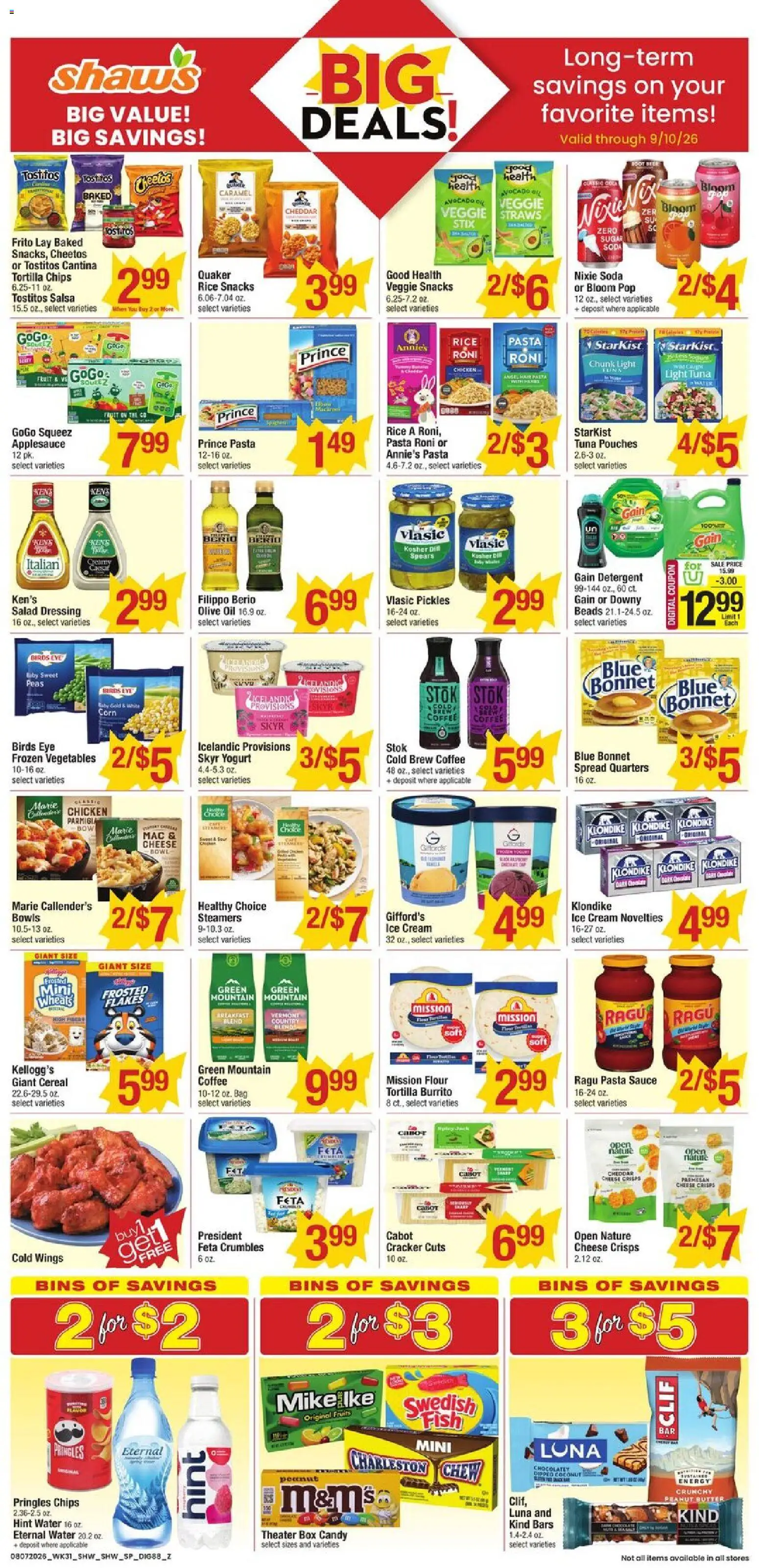 Shaw's Weekly Ad - MA - valid from 08/07/2026 | Page: 8 | Products: Sauce, Tuna, Snacks, Cheddar cheese