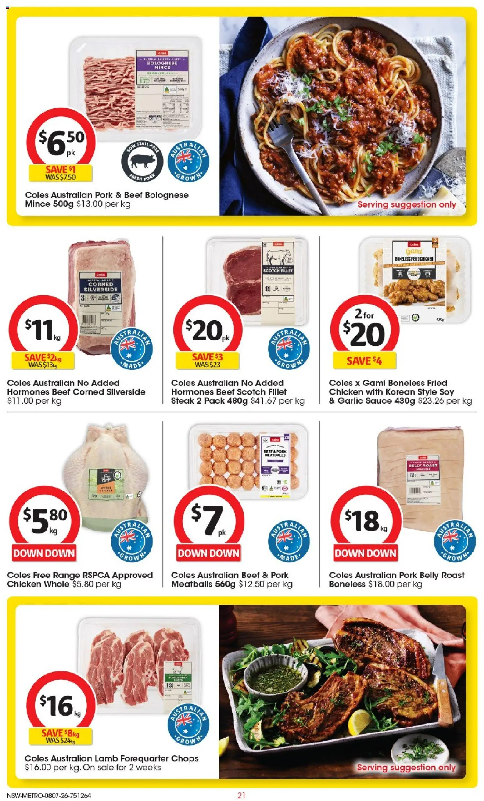 Coles catalogue - valid from 08/07/2026 | Page: 21 | Products: Chicken, Lamb, Sauce, Scotch