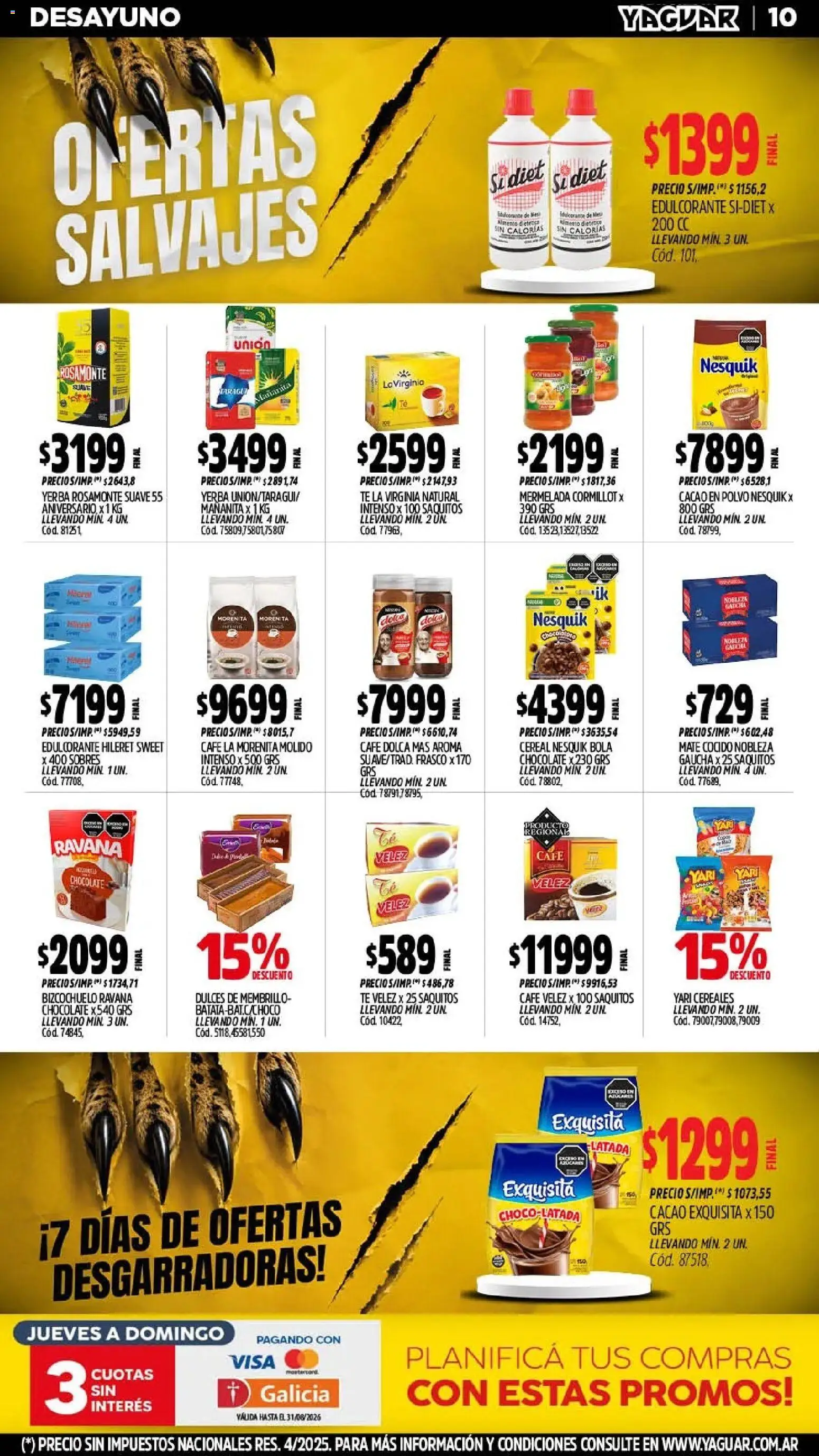 Yaguar - Oferta Semanal Salta │ válido desde el 10/08/2026 | Página: 13 | Productos: Edulcorante, Dulces, Chocolate, Mate cocido