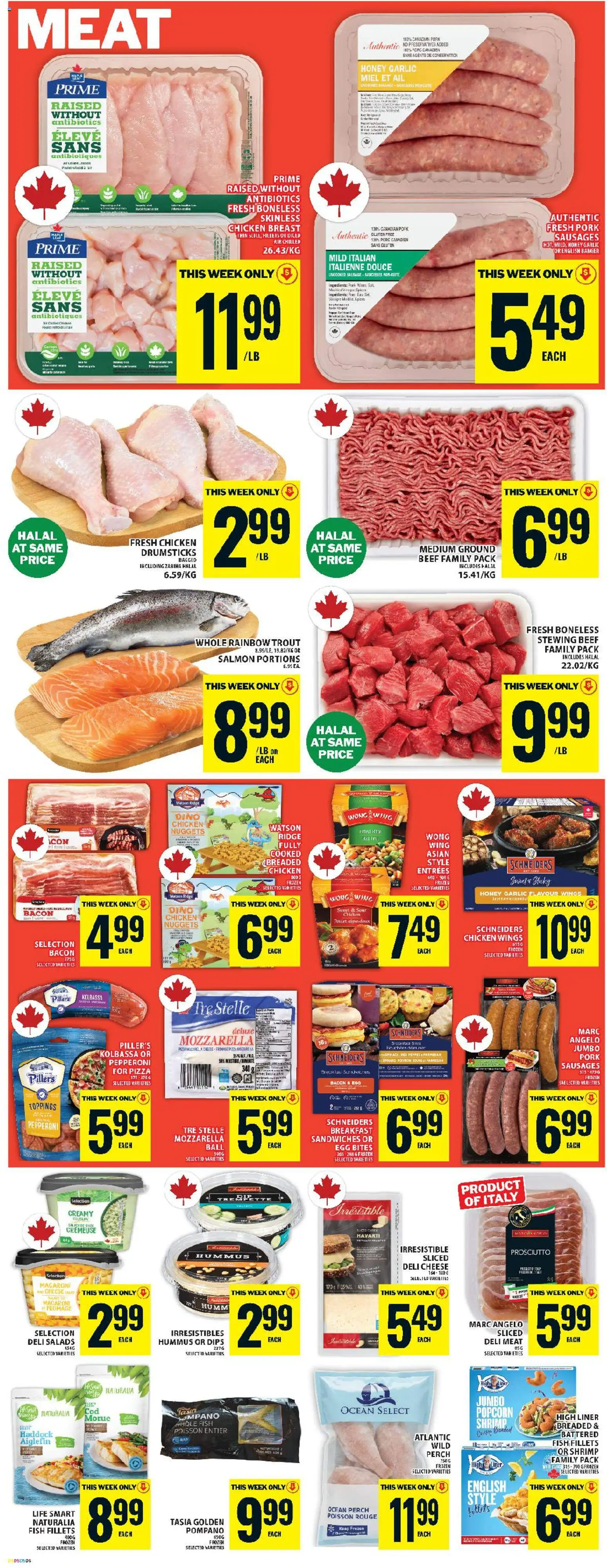 Food Basics flyer valid from 09.04.2026 | Page: 7 | Products: Chicken wings, Cheese, Pizza, Pork