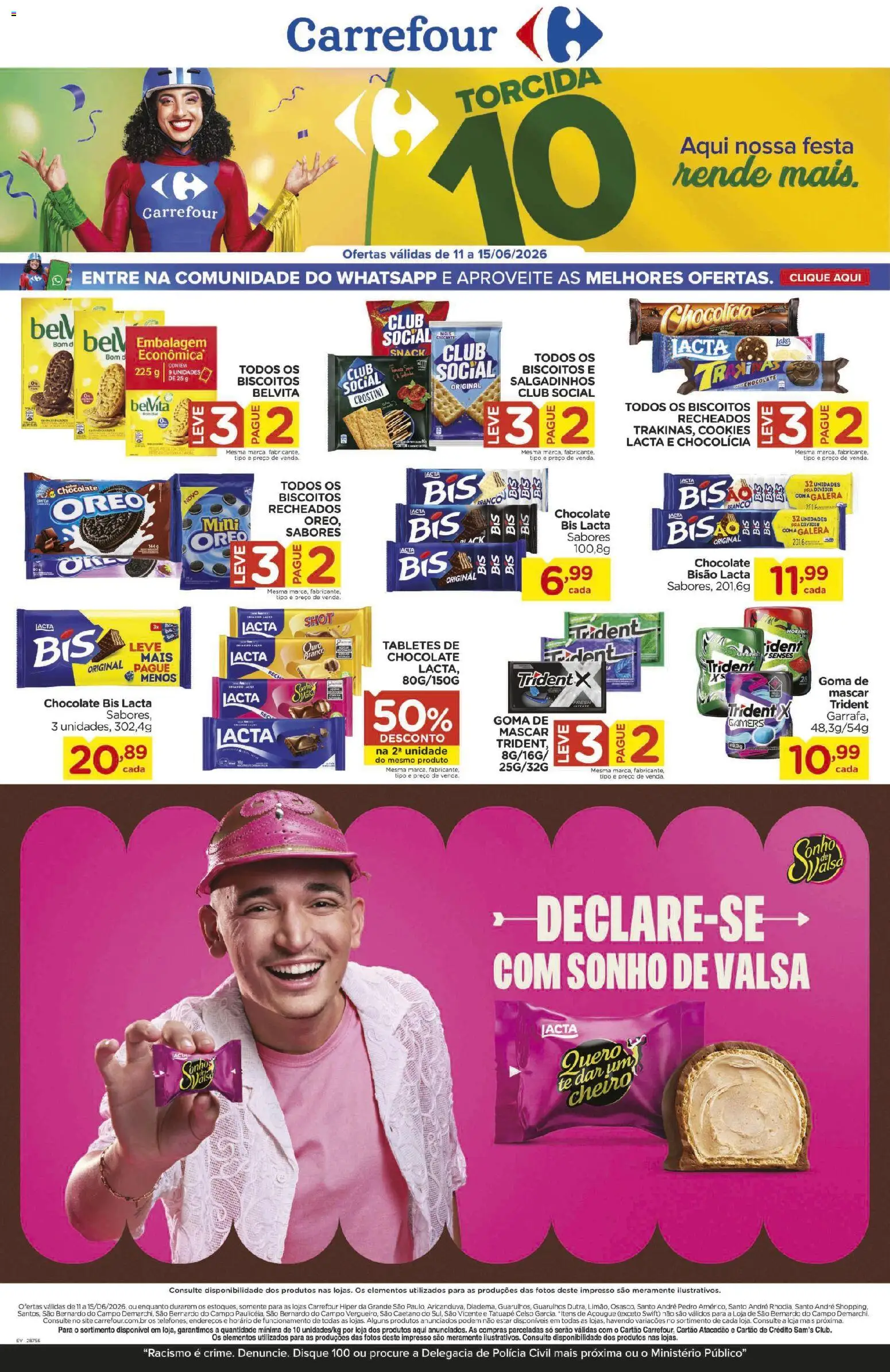 Carrefour Folheto - válido de 11.06.2026 | Página: 1 | Produtos: Chocolate, Salgadinhos, Biscoitos, Cookies