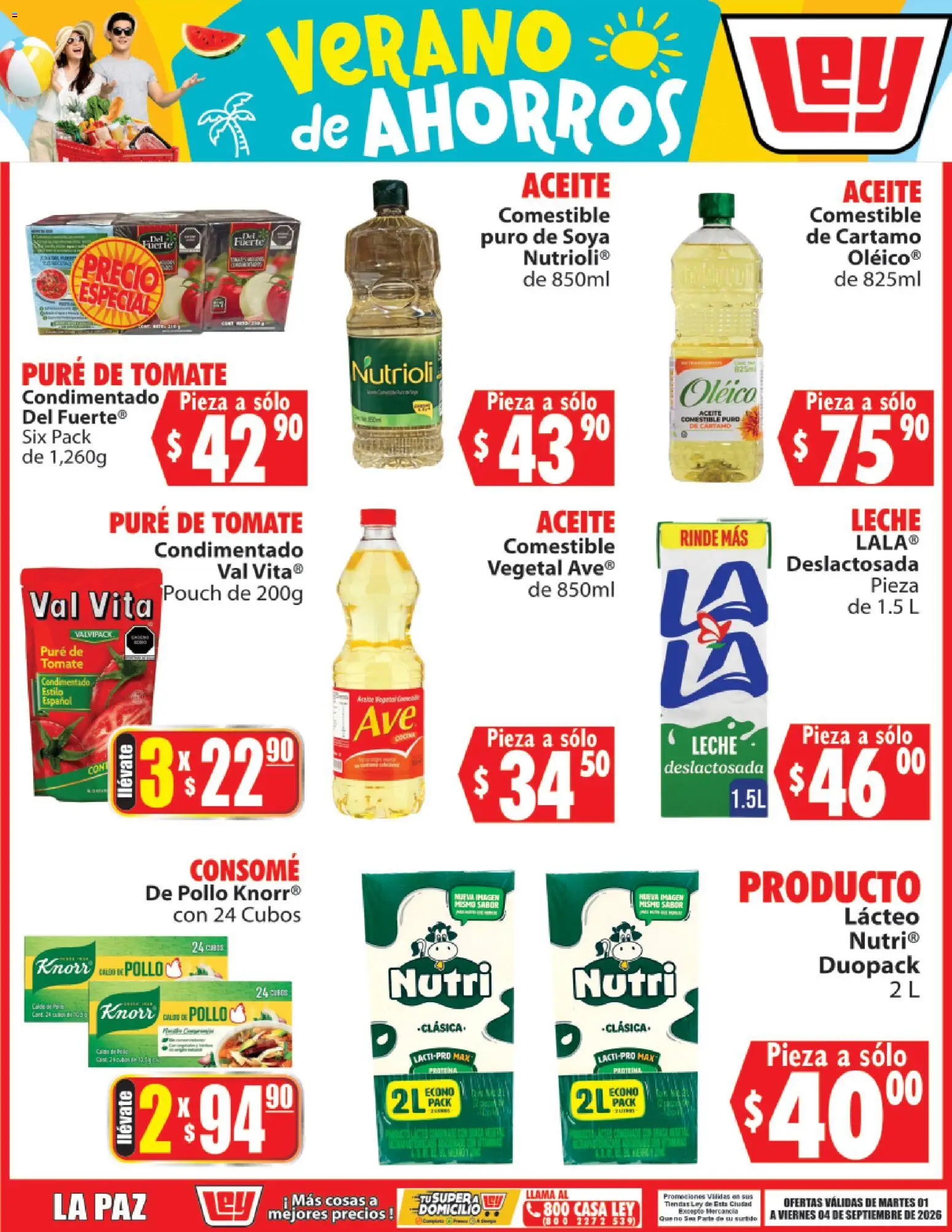 Nuevas ofertas de Casa Ley válidas en toda la República Mexicana desde el 01/09/2026. ¡Encuentra las mejores ofertas en Casa Ley folleto Verano de ahorros! | Página: 1 | Productos: Tomate, Leche, Aceite, Caldo de pollo