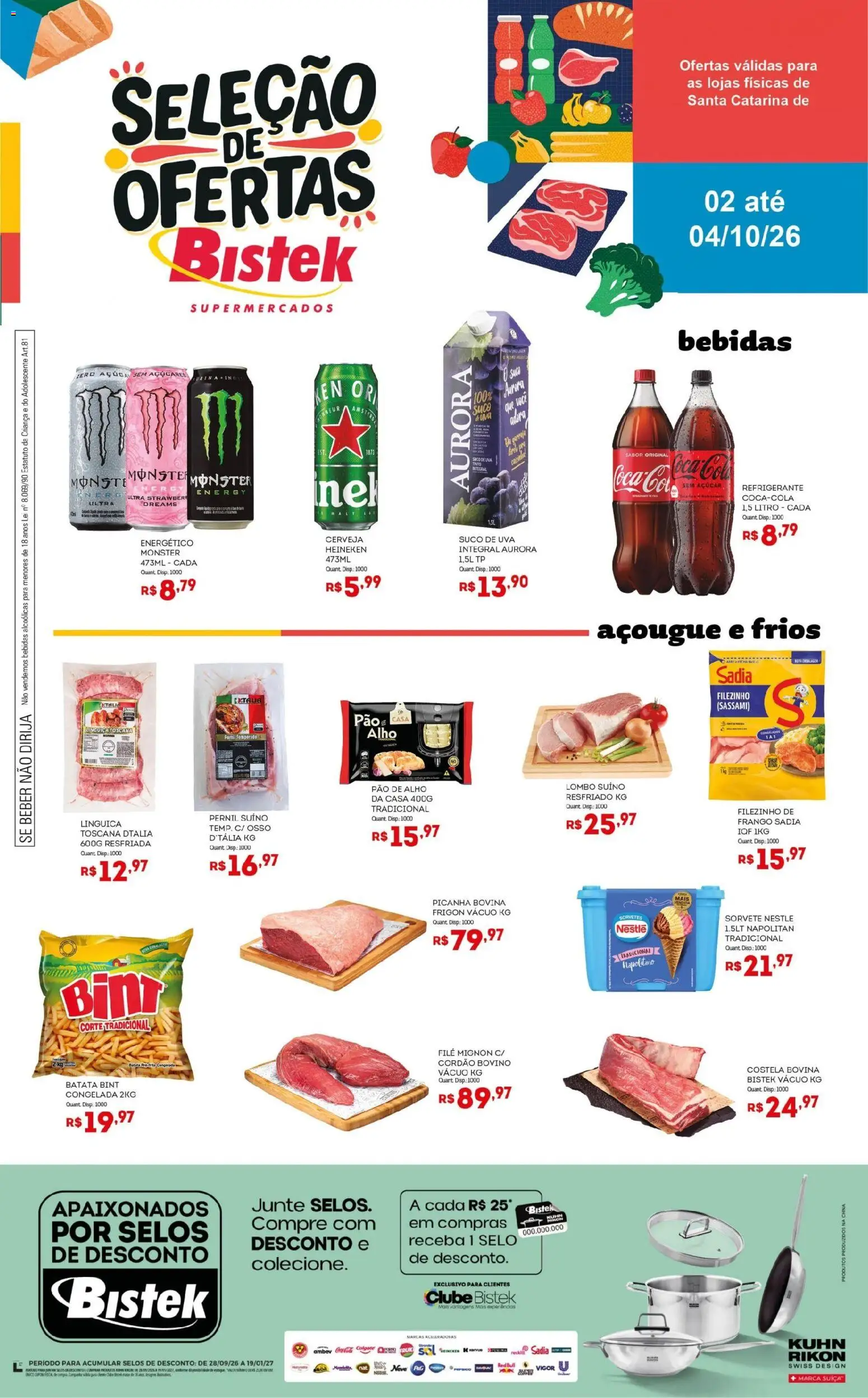 Bistek Supermercados Folheto - válido de 02/10/2026 | Página: 1 | Produtos: Energético, Costela bovina, Filé mignon, Bebidas