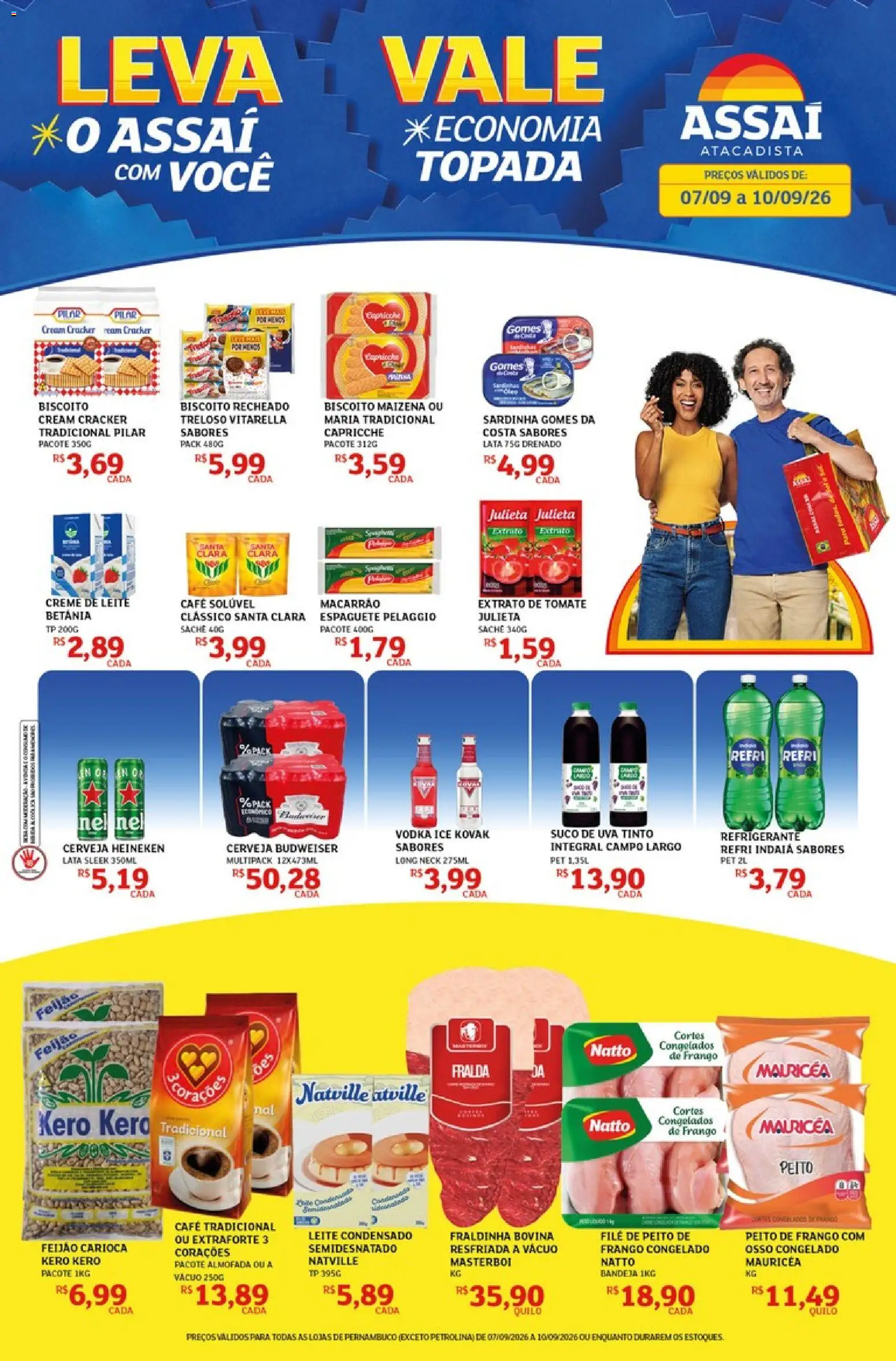 Assaí Atacadista Folheto - válido de 07/09/2026 | Página: 1 | Produtos: Fraldinha, Leite condensado, Café solúvel, Peito de frango