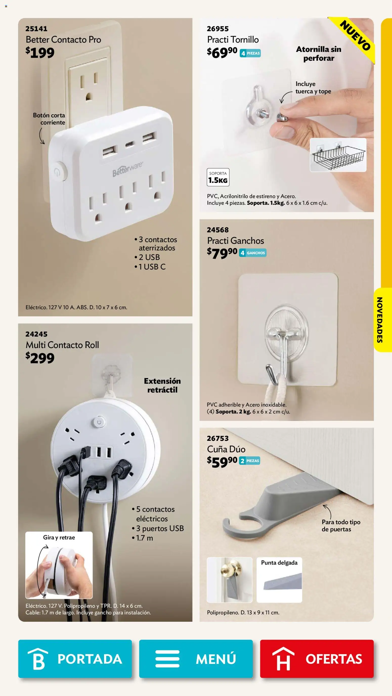 Nuevas ofertas de Betterware válidas en toda la República Mexicana desde el 31/08/2026. ¡Encuentra las mejores ofertas en Betterware campaña 9 2026! | Página: 73 | Productos: Extensión, Tornillo, Tuerca, Cable