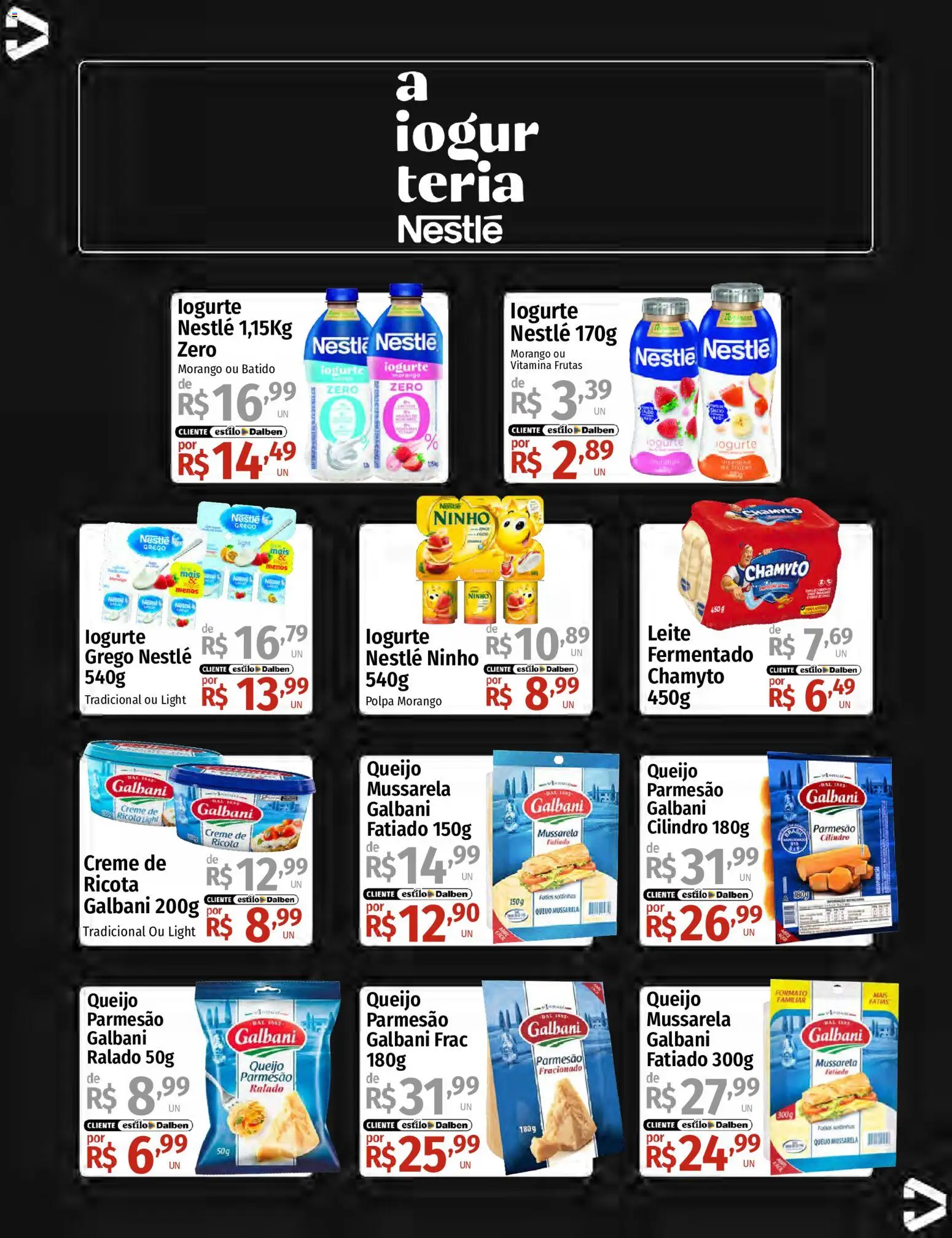 Supermercado Dalben Folheto - válido de 18.05.2026 | Página: 16 | Produtos: Parmesão, Creme, Mussarela, Leite fermentado