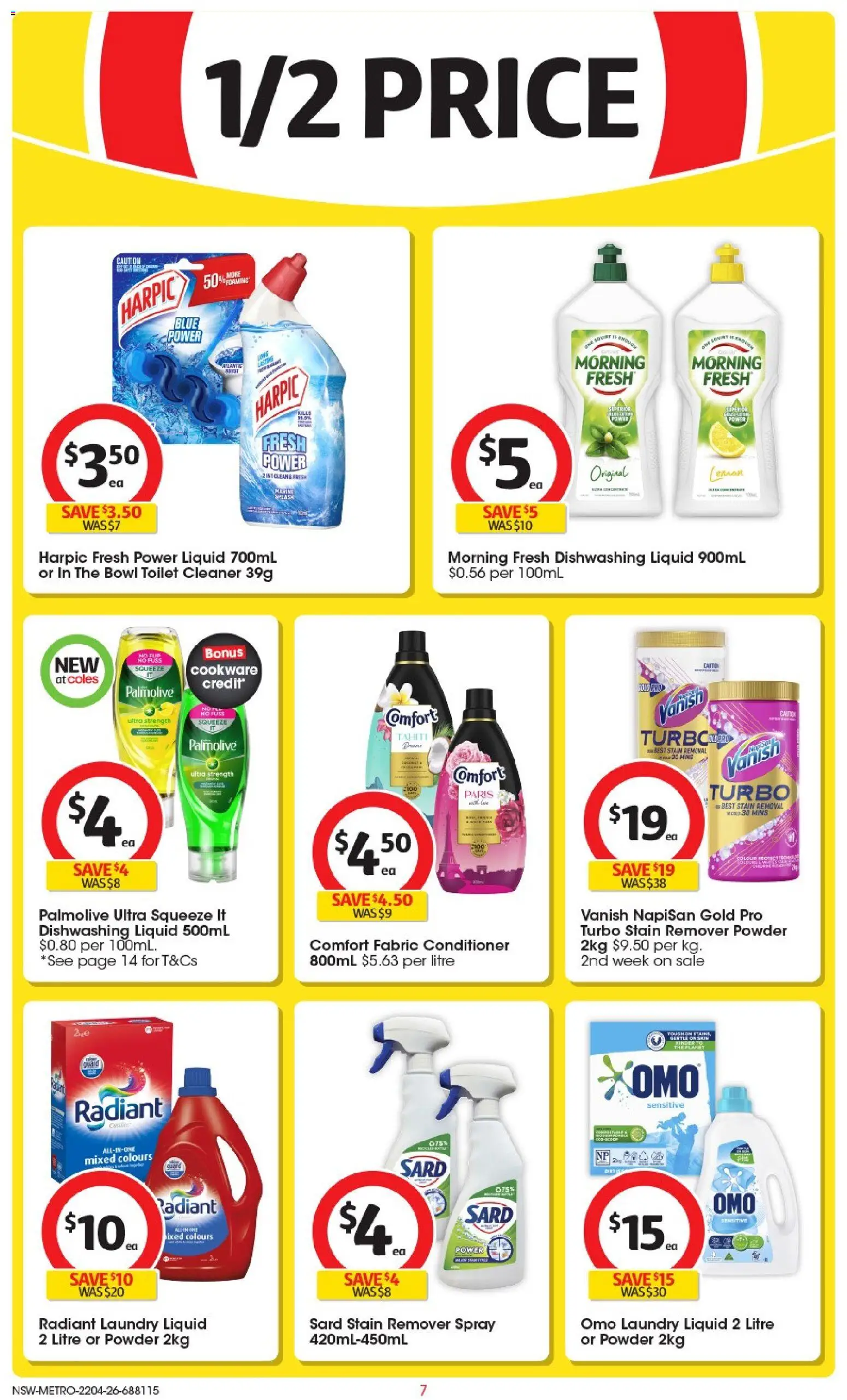 Coles catalogue - valid from 22.04.2026 | Page: 7 | Products: Conditioner, Cookware, Stain remover, Laundry