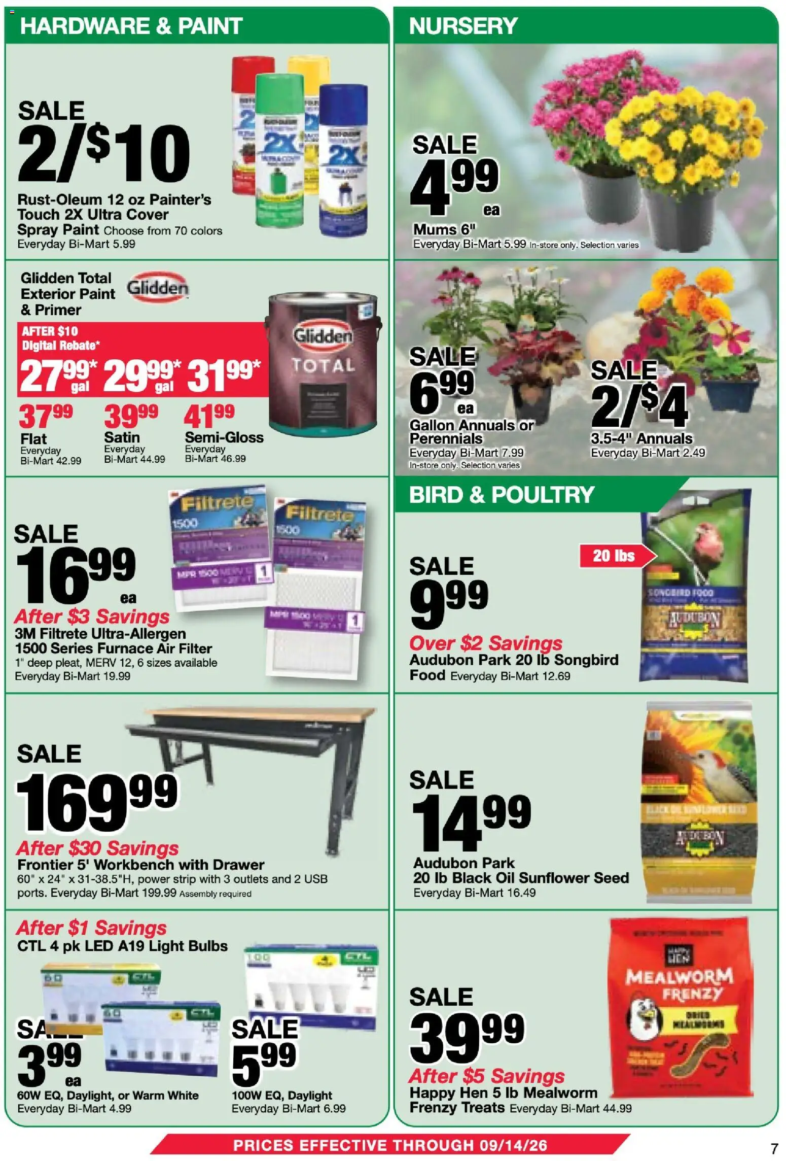 Bi-Mart Membership Saving Book - valid from 08/25/2026 | Page: 7 | Products: Light bulbs, Poultry, Usb, Air Filter