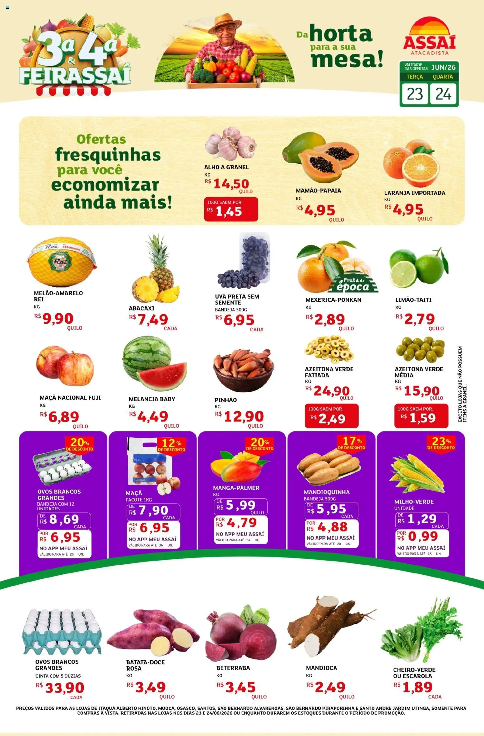 Assaí Atacadista Folheto - válido de 23/06/2026 | Página: 1 | Produtos: Alho, Mandioquinha, Ovos, Bandeja