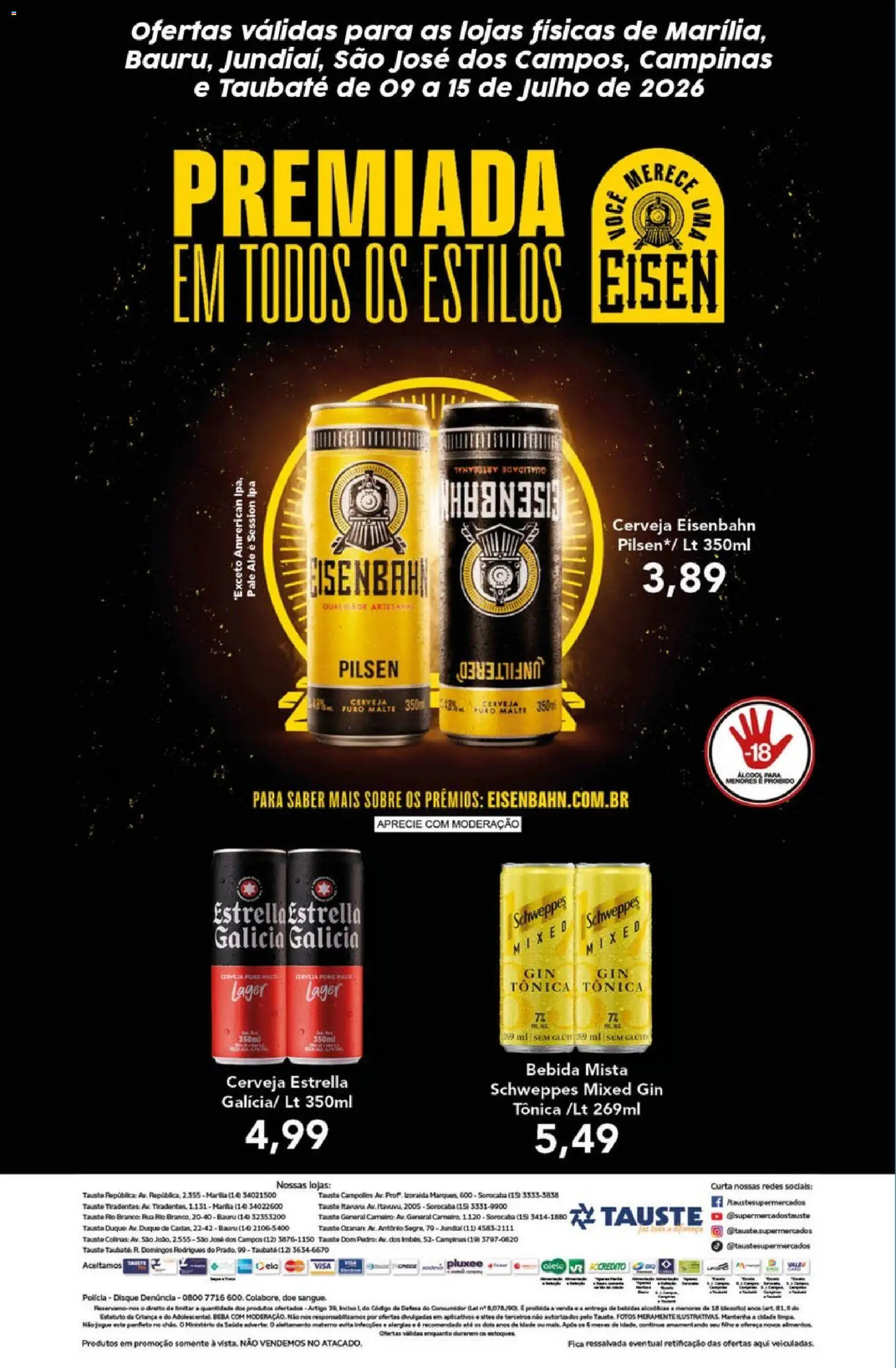 Tauste Folheto - válido de 09/07/2026 | Página: 2 | Produtos: Eisenbahn, Cerveja, Gin, Bebida