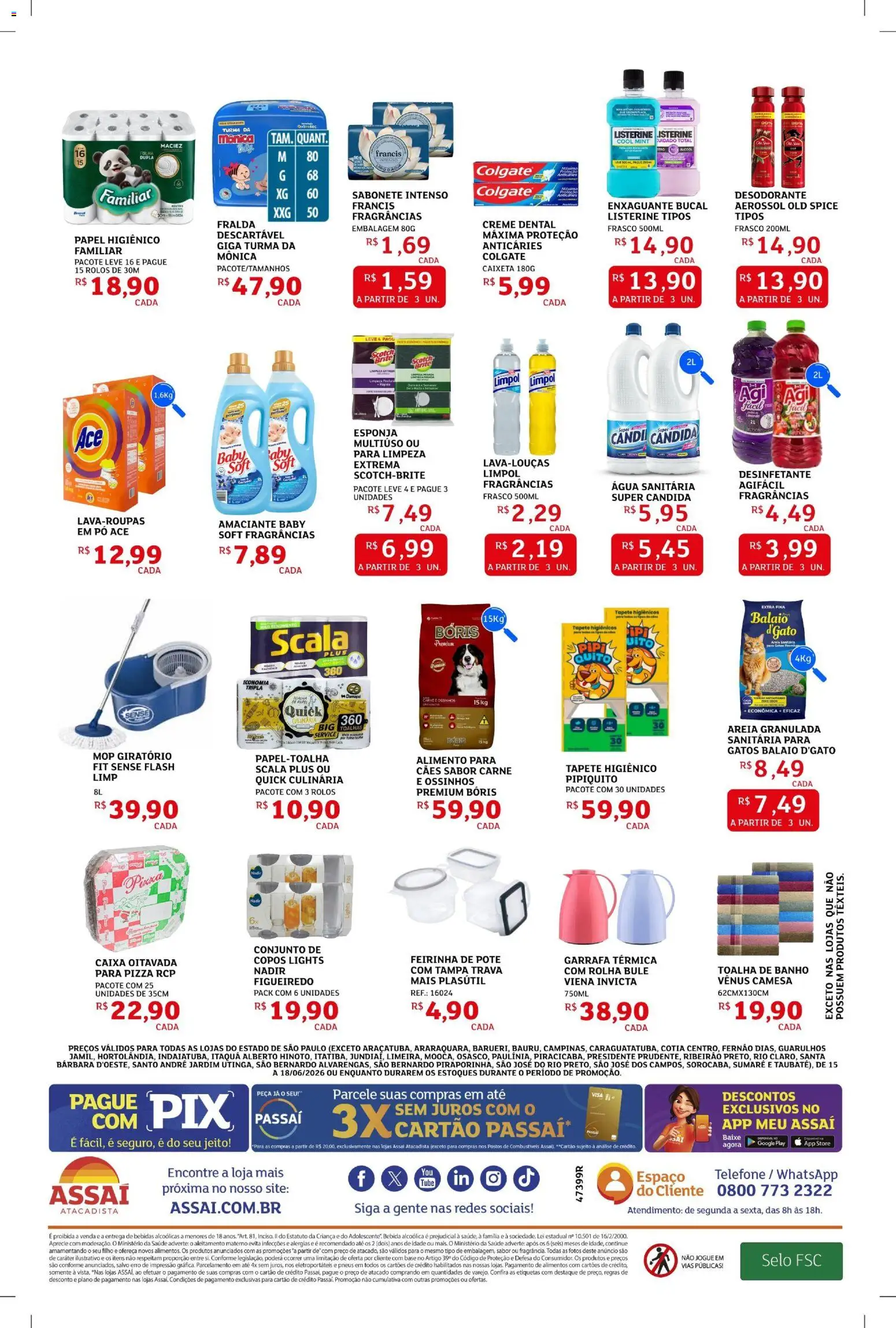 Assaí Atacadista Folheto - válido de 15.06.2026 | Página: 4 | Produtos: Mop, Esponja, Tapete higiênico, Água sanitária