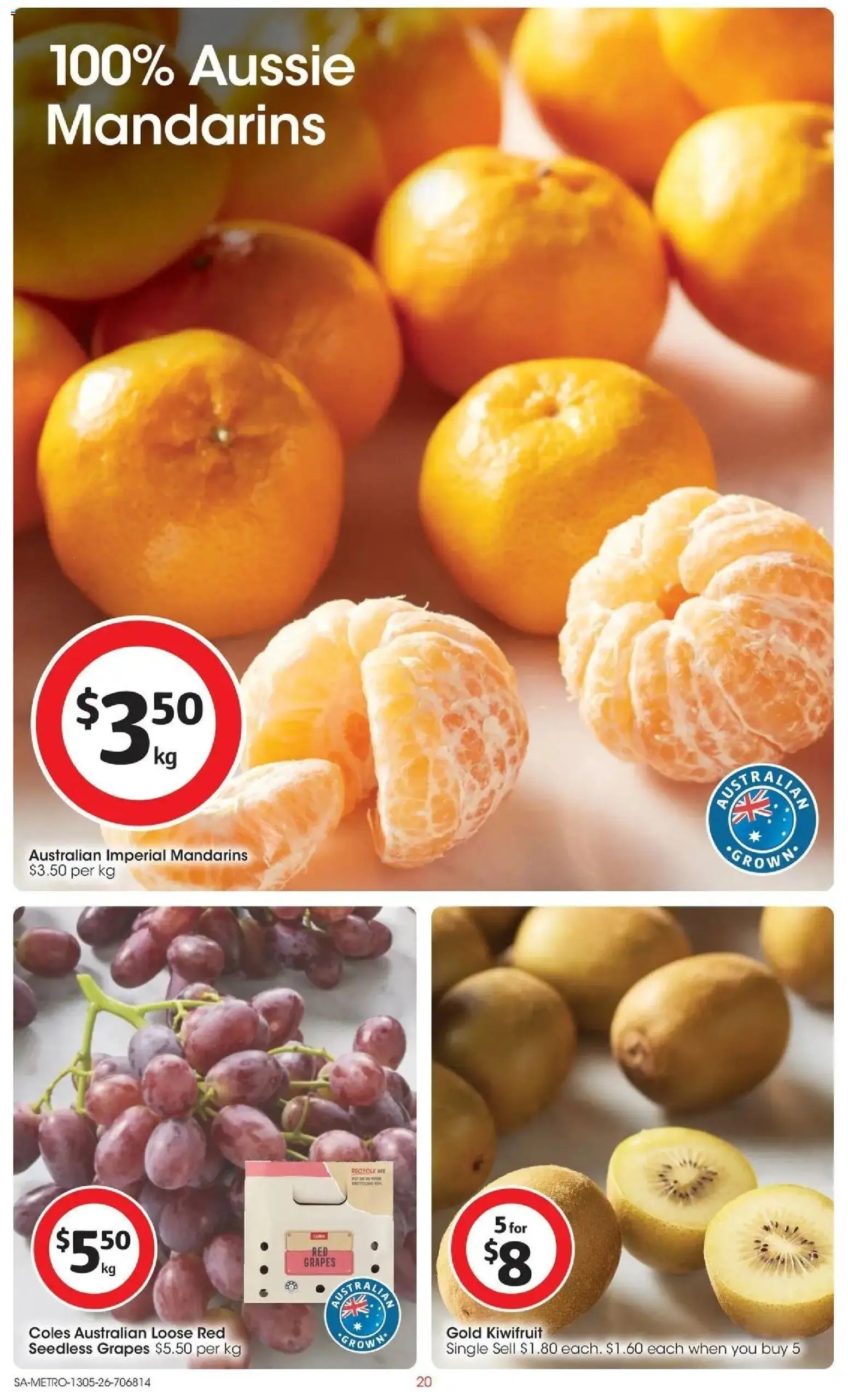 Coles catalogue - valid from 13.05.2026 | Page: 20 | Products: Kiwifruit, Mandarins, Grapes