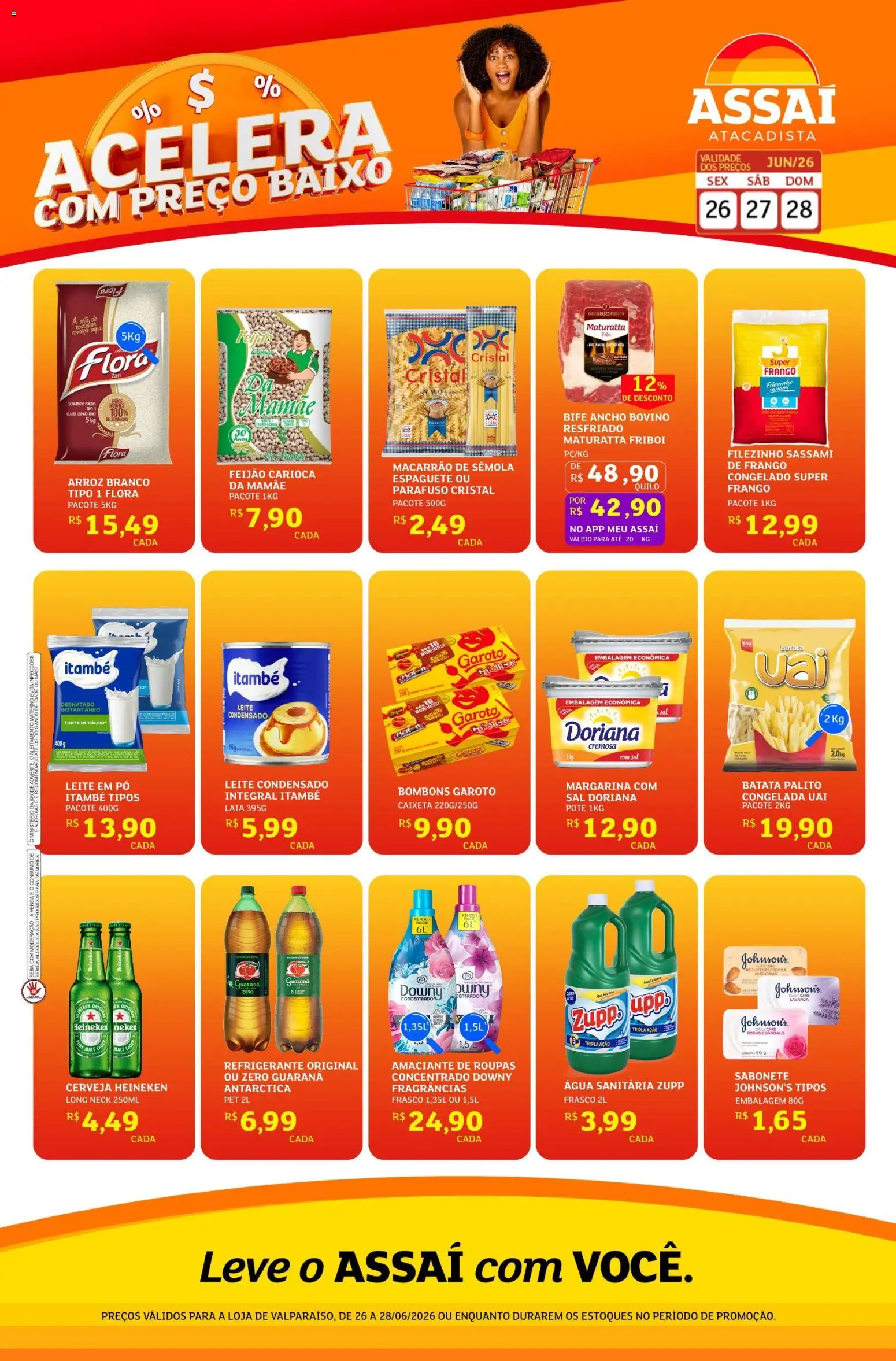 Assaí Atacadista Folheto - válido de 26/06/2026 | Página: 1 | Produtos: Cerveja, Arroz, Macarrão, Cálcio