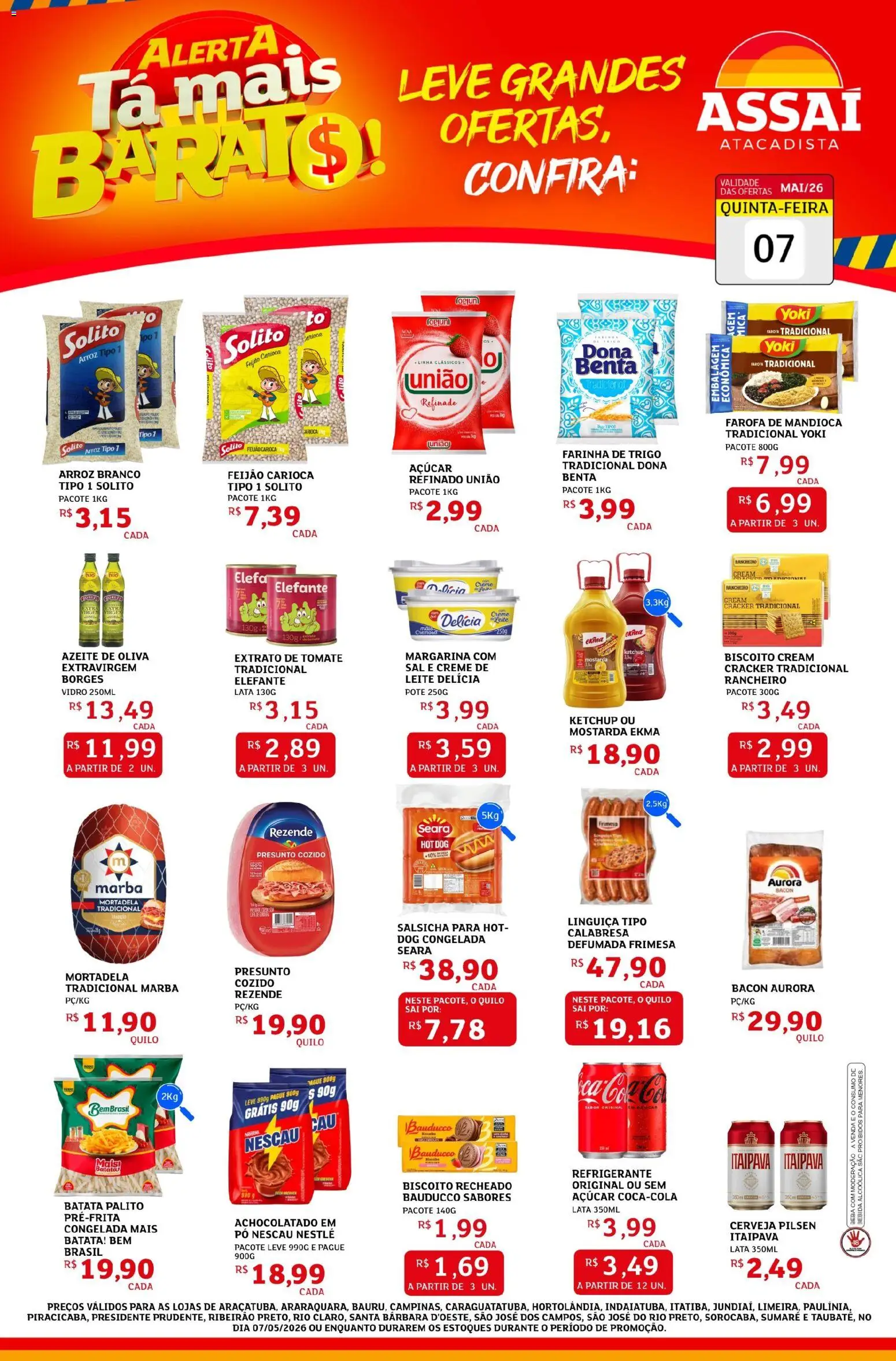 Assaí Atacadista Folheto - válido de 07.05.2026 | Página: 1 | Produtos: Achocolatado, Linguiça, Creme, Bebida