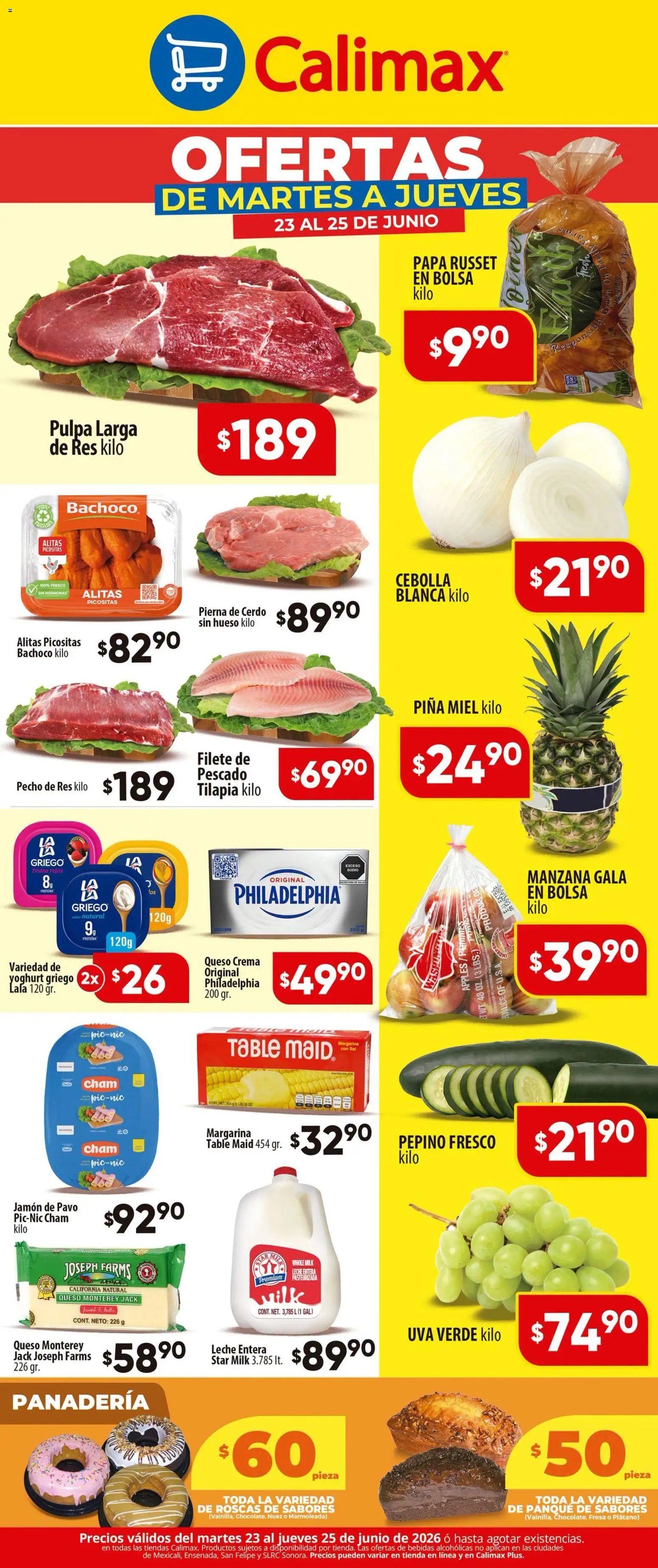 Nuevas ofertas de Calimax válidas en toda la República Mexicana desde el 23/06/2026. ¡Encuentra las mejores ofertas en Calimax folleto! | Página: 2 | Productos: Cebolla, Papa, Leche, Cerdo