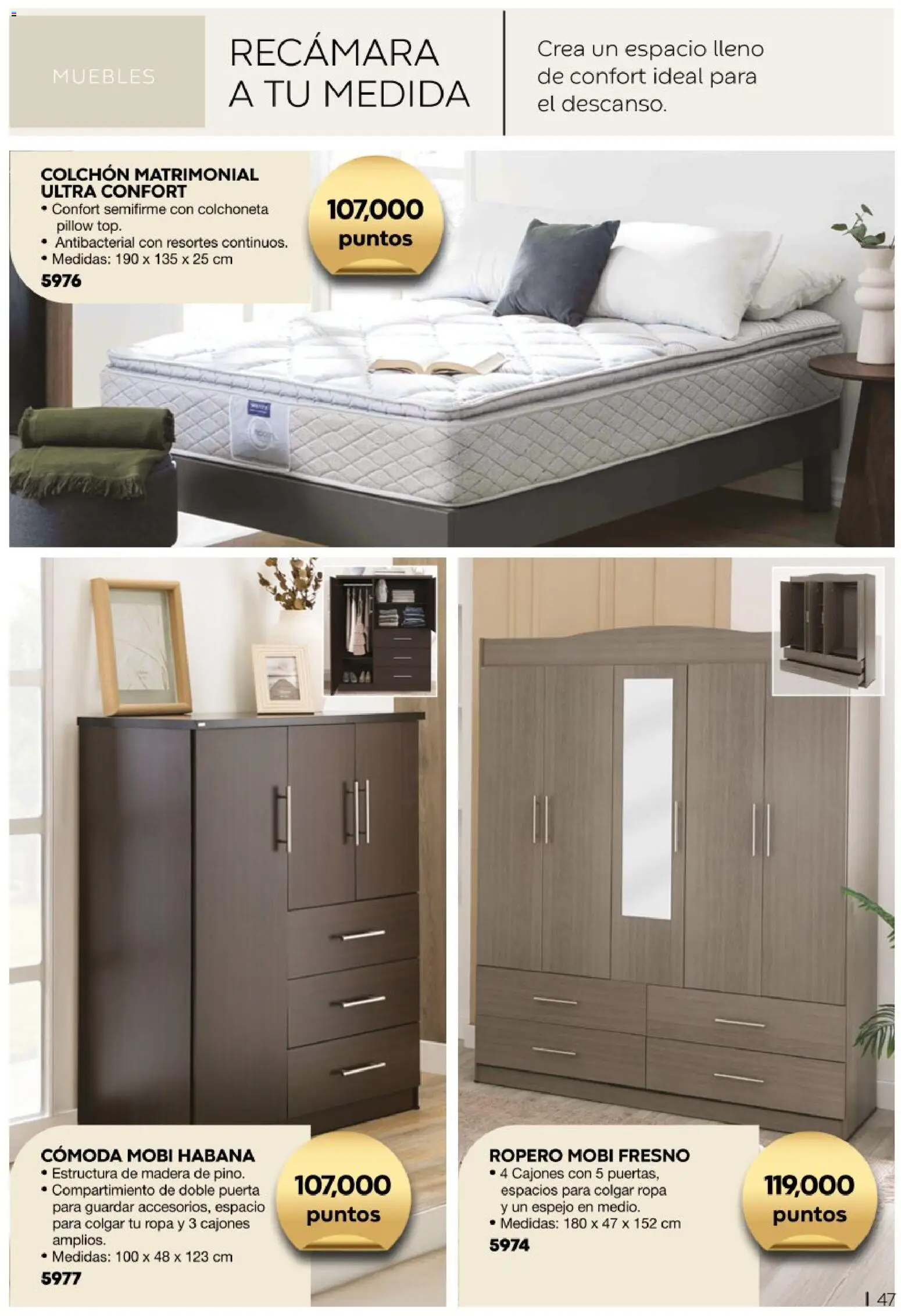Nuevas ofertas de Fuller válidas en toda la República Mexicana desde el 15/06/2026. ¡Encuentra las mejores ofertas en Fuller catálogo Puntos! | Página: 47 | Productos: Cómoda, Ropero, Colchón, Espejo