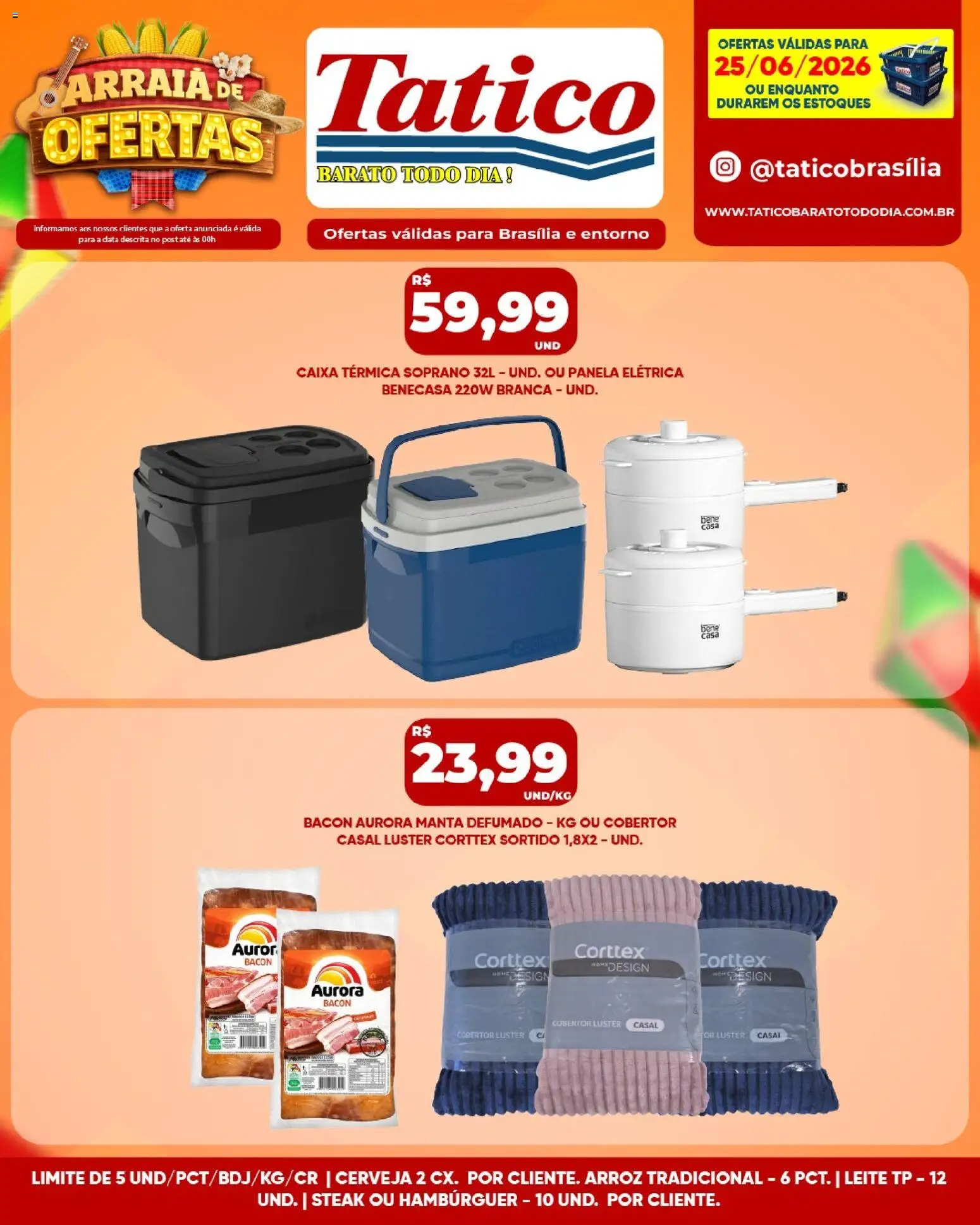 Tatico Folheto - válido de 26/06/2026 | Página: 36 | Produtos: Panela, Caixa, Arroz, Hambúrguer