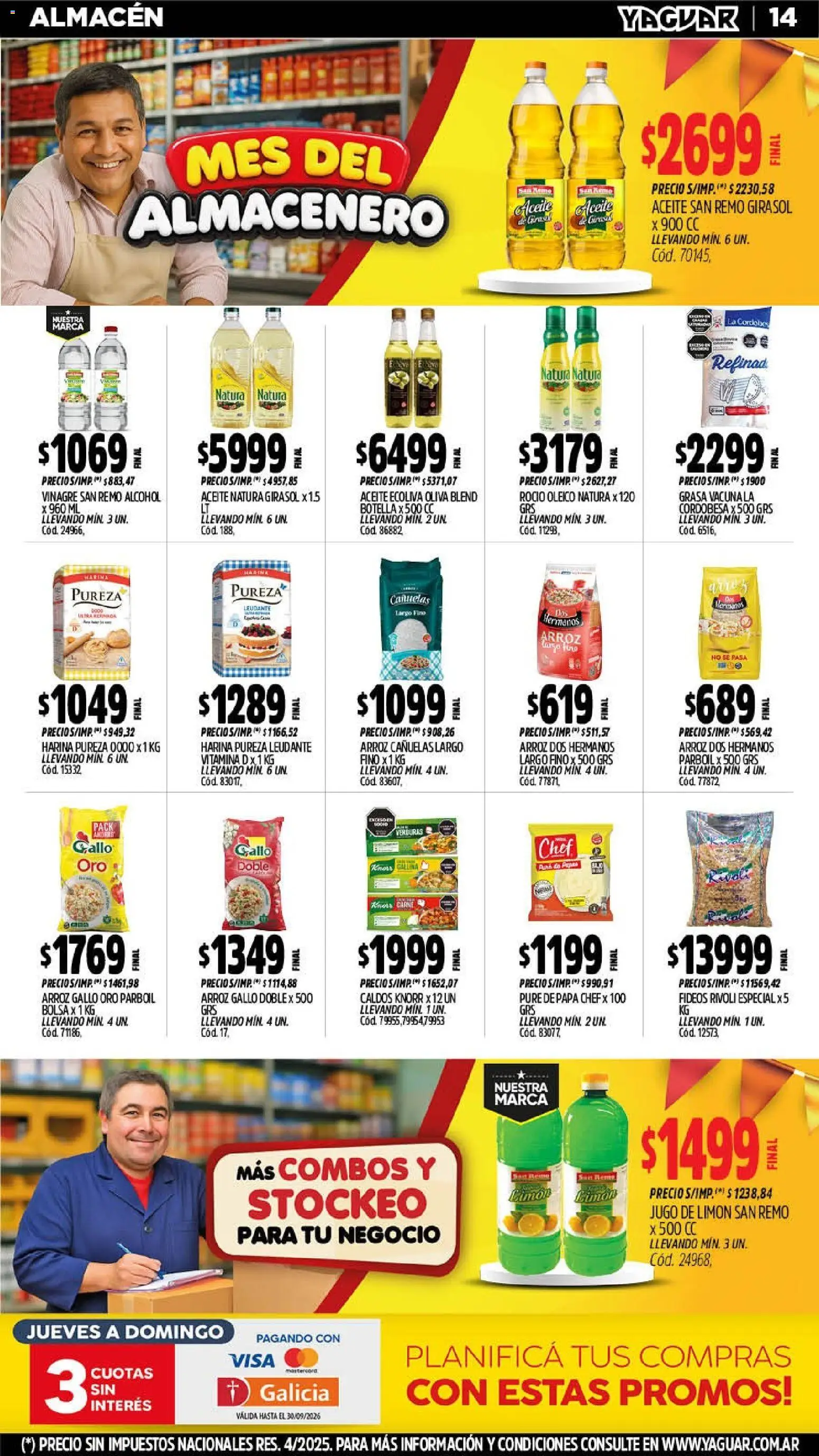 Yaguar - Oferta Semanal Jujuy │ válido desde el 14/09/2026 | Página: 13 | Productos: Botella, Harina, Vinagre, Verduras