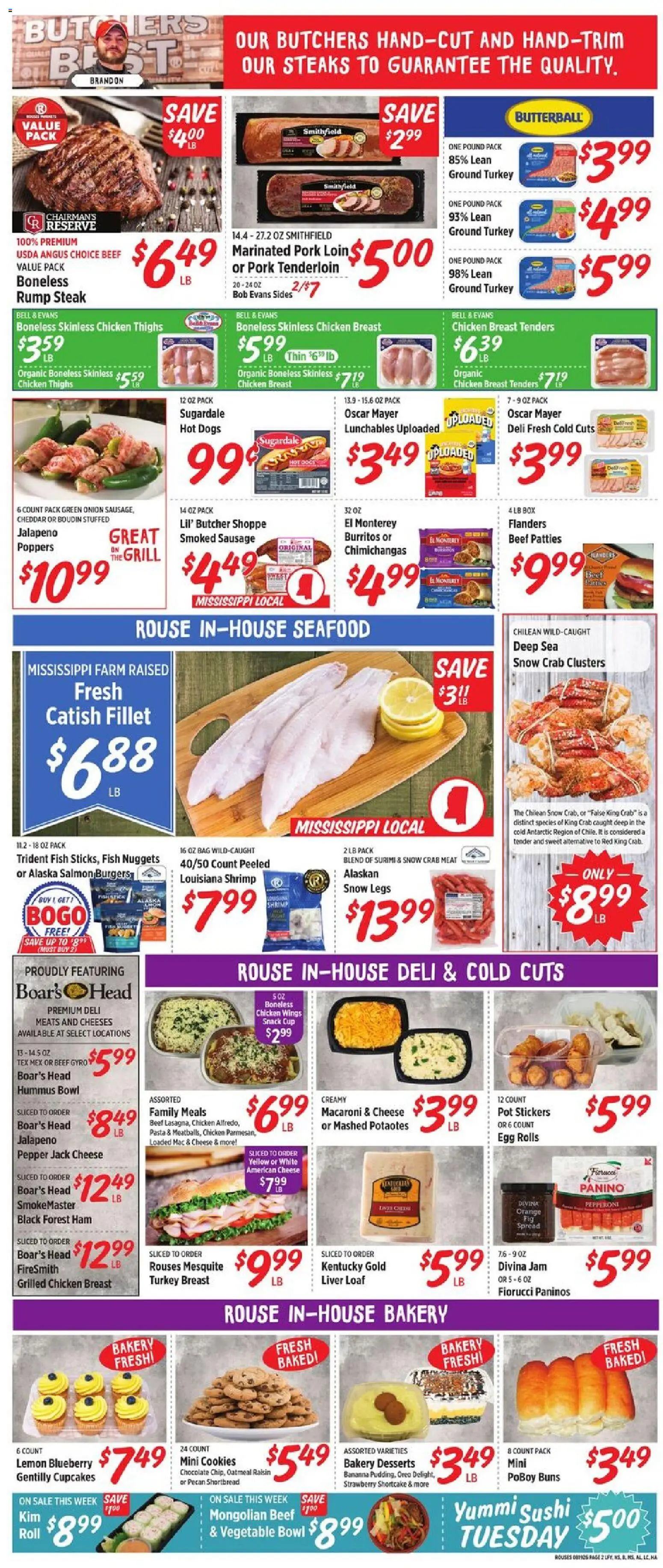 Rouses Weekly Ad - valid from 08/19/2026 | Page: 3 | Products: Stickers, Pork, Chicken thighs, Onion