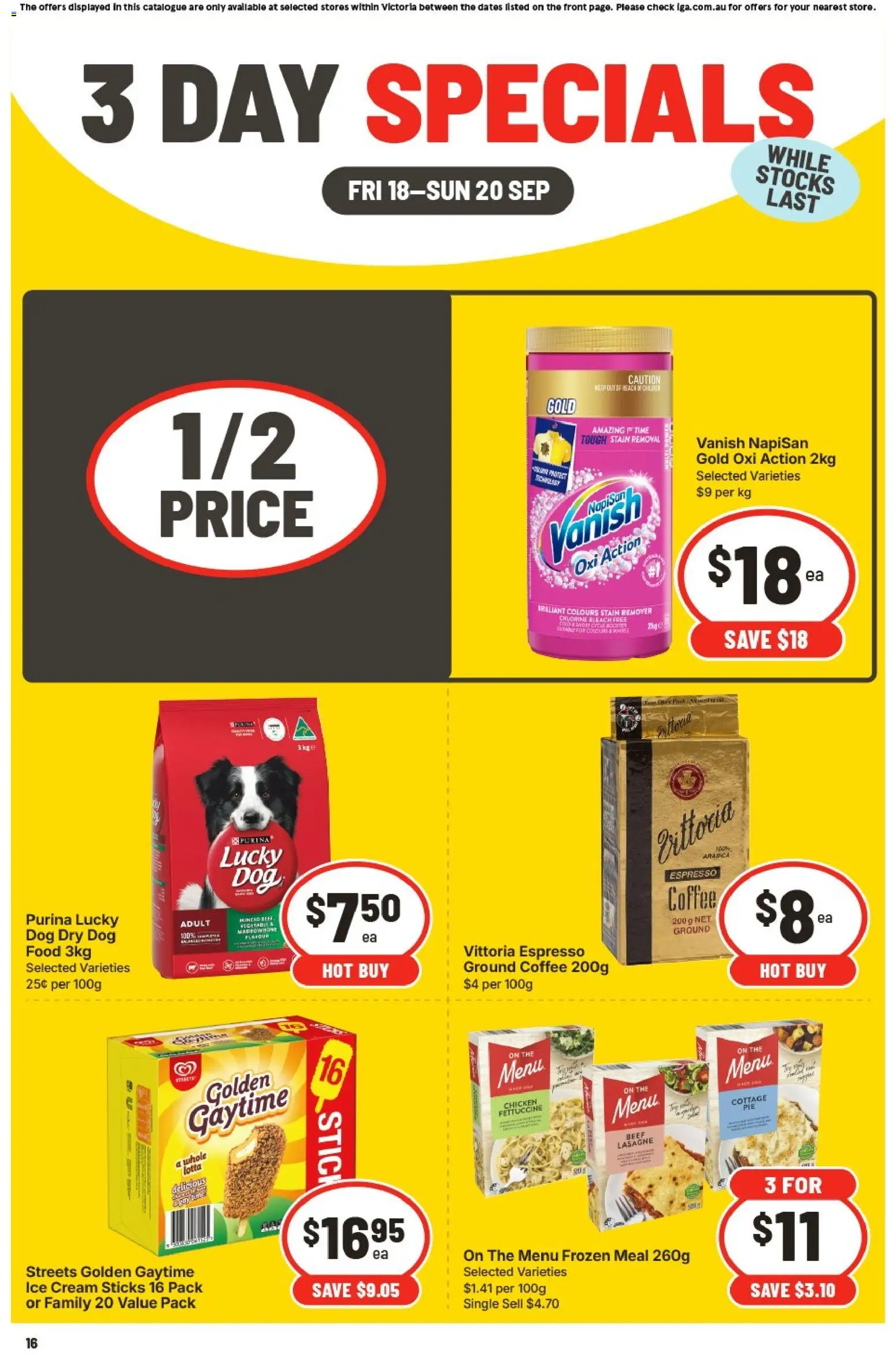 IGA catalogue - valid from 18/09/2026 | Page: 3 | Products: Coffee, Chicken, Stain remover, Ground coffee