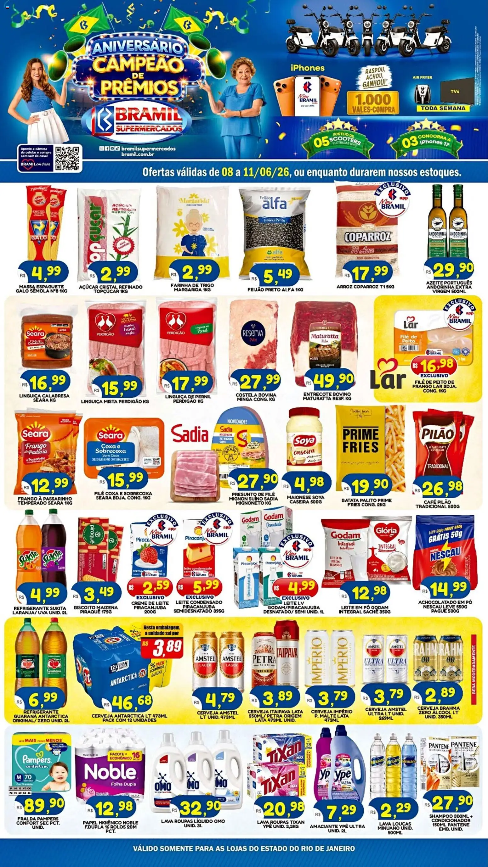 Bramil Supermercados Folheto - válido de 08.06.2026 | Página: 1 | Produtos: Fralda pampers, Presunto, Açúcar, Leite em pó