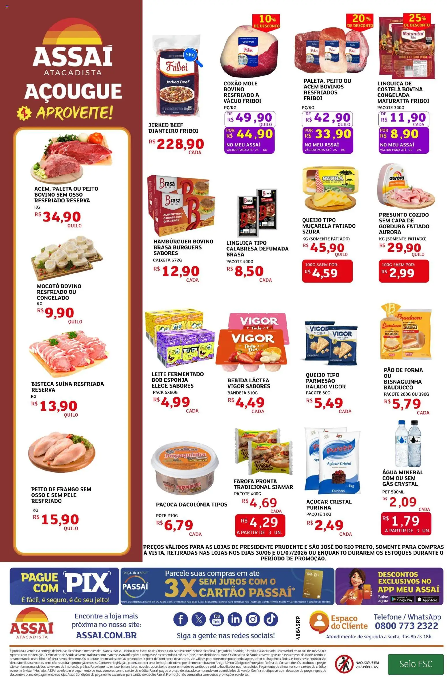 Assaí Atacadista Folheto - válido de 30/06/2026 | Página: 2 | Produtos: Queijo, Muçarela, Mussarela, Peito de frango