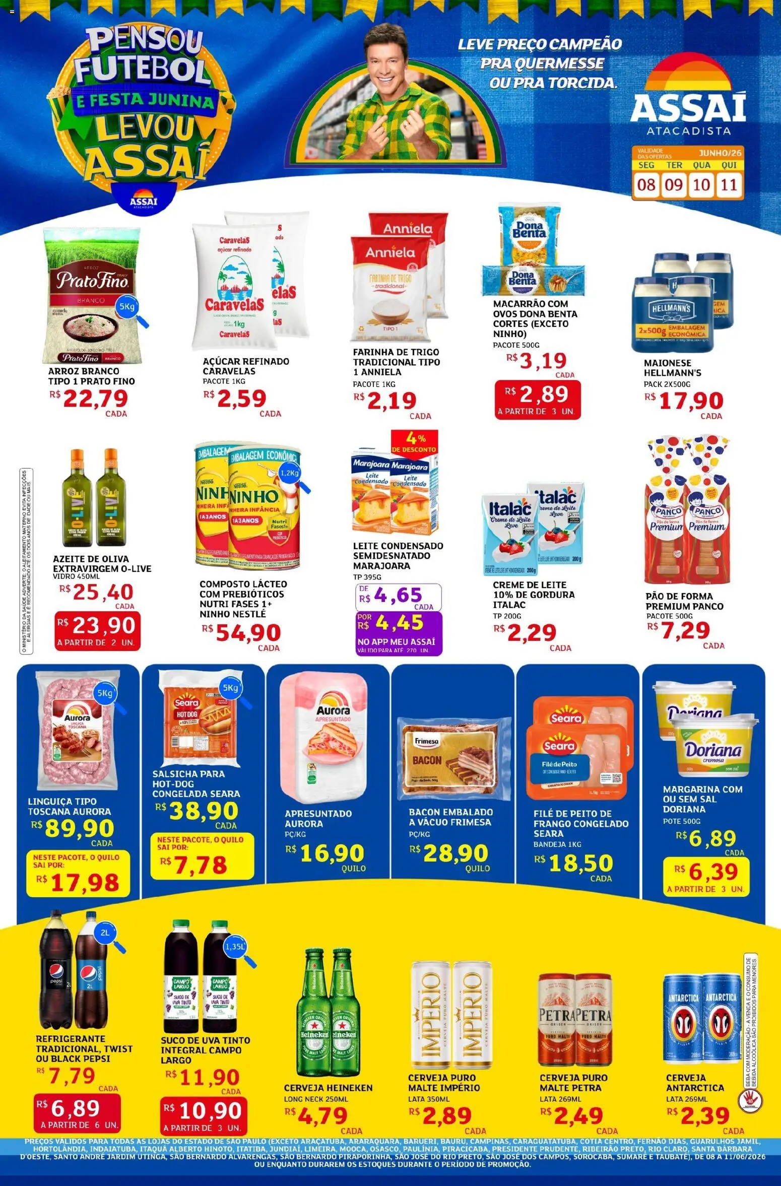 Assaí Atacadista Folheto - válido de 08.06.2026 | Página: 1 | Produtos: Leite, Ovos, Pão, Refrigerante