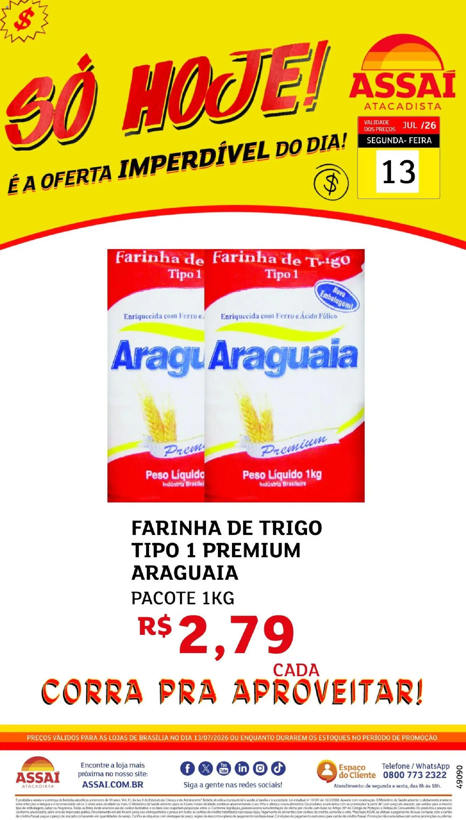 Assaí Atacadista Folheto - válido de 13/07/2026 | Página: 1 | Produtos: Ferro, Pneus, Base, Telefone
