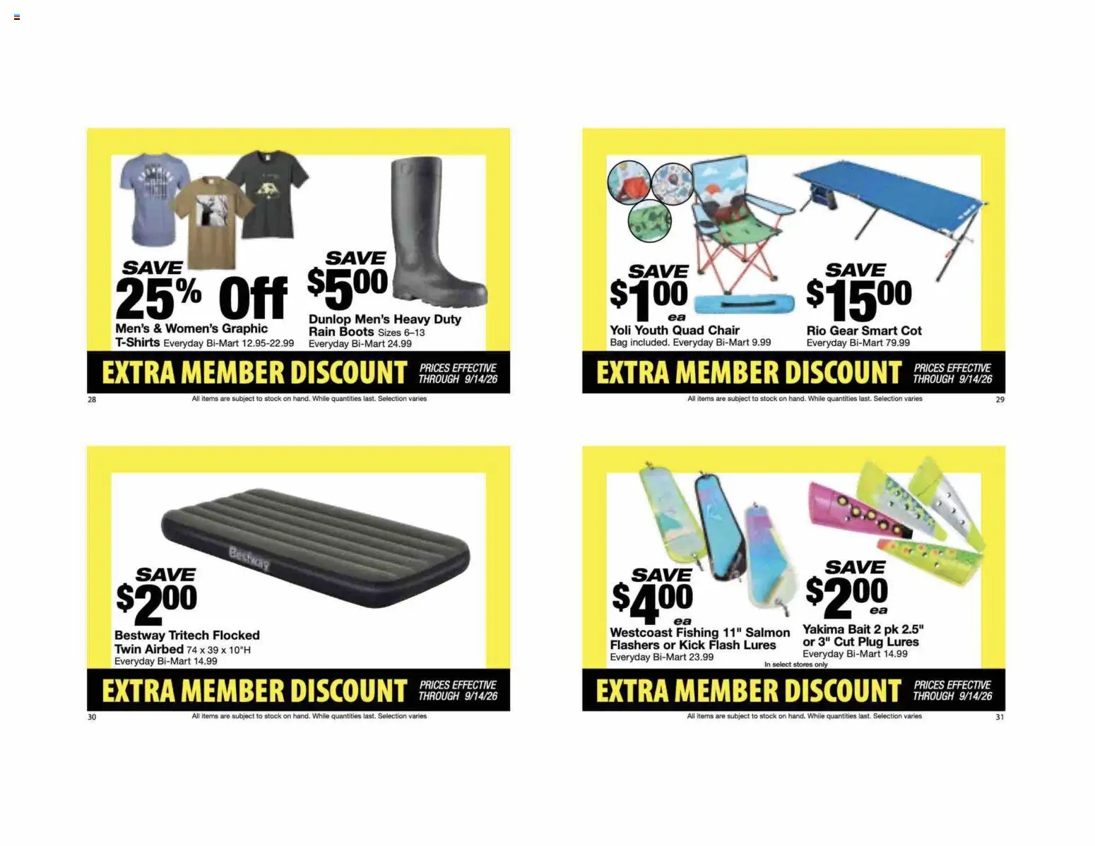 Bi-Mart Extra Member Discount Book - valid from 08/24/2026 | Page: 9 | Products: Chair, Bag, Salmon, Bait