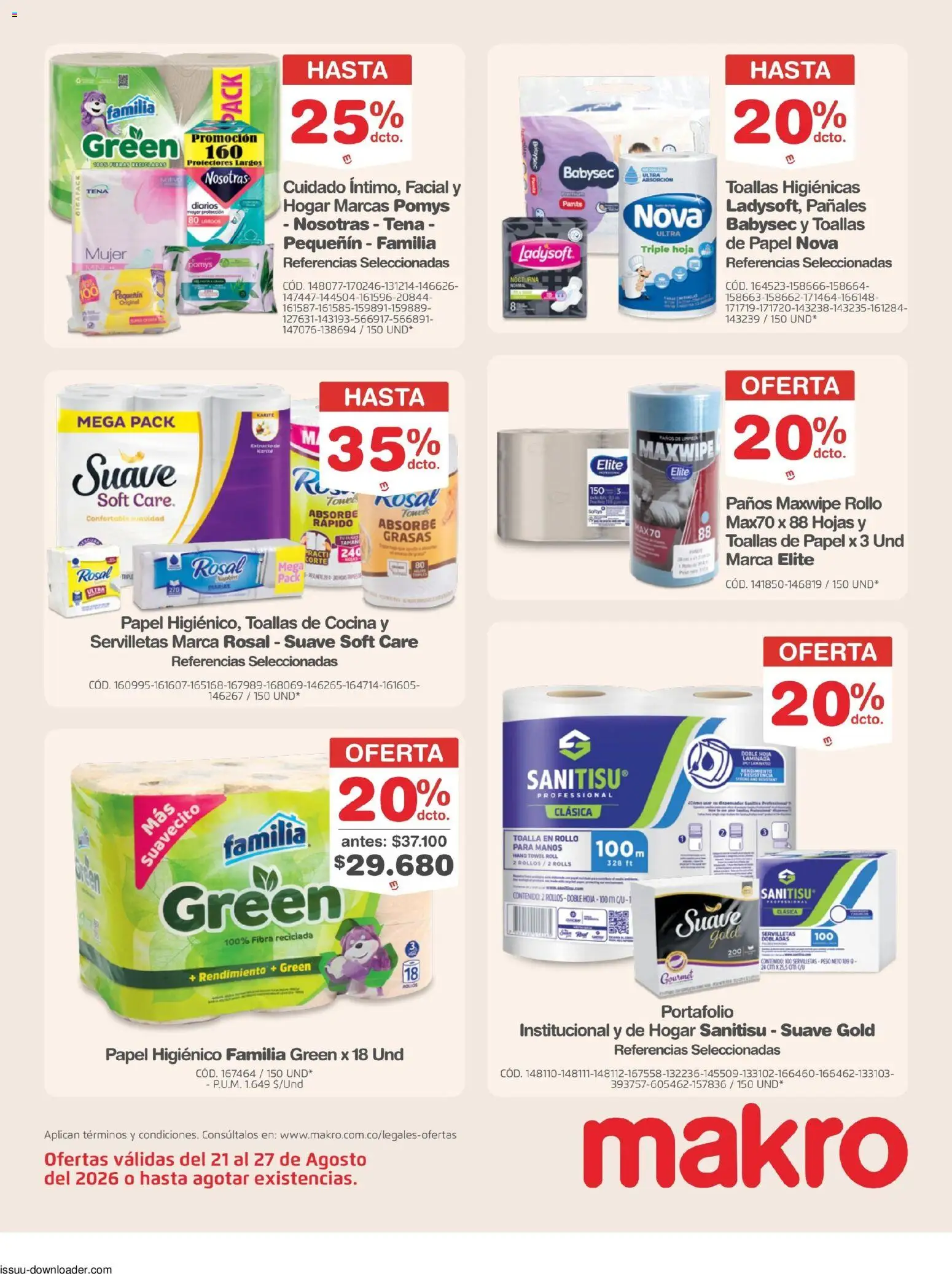 Makro revista - valida desde el 21/08/2026 | Página: 22 | Productos: Peso, Servilletas, Toallas, Protectores