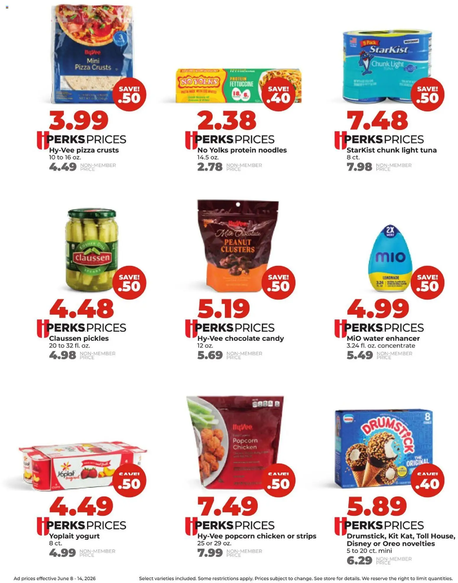 HyVee Weekly Ad - valid from 08.06.2026 | Page: 7 | Products: Yogurt, Chocolate, Noodles, Water