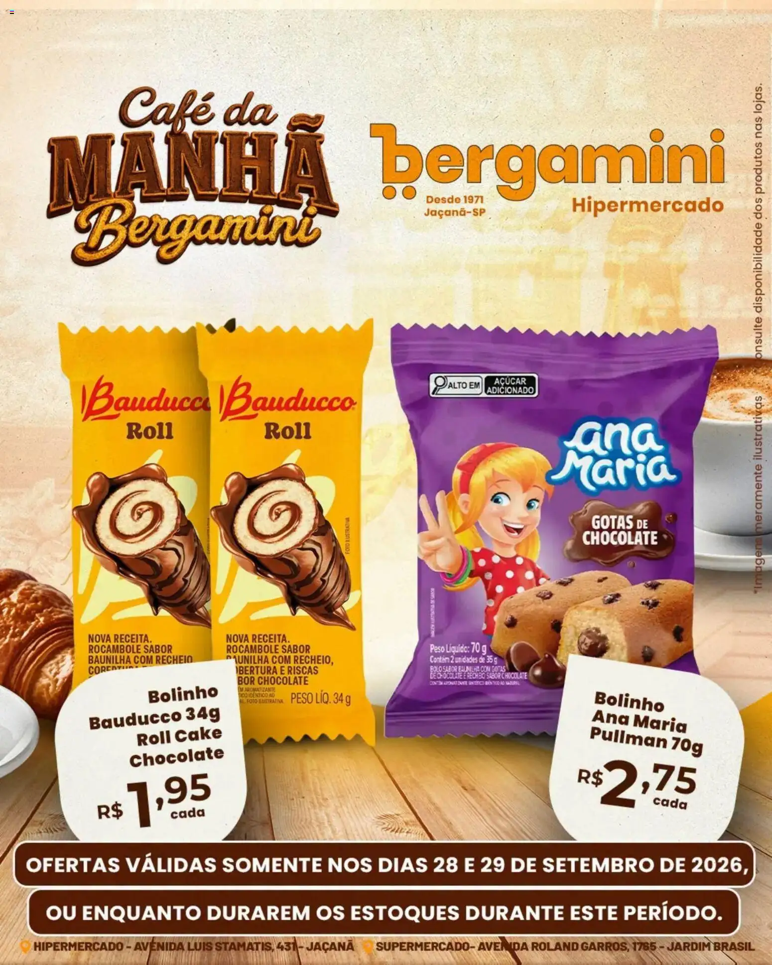 Supermercado Bergamini Folheto - válido de 28/09/2026 | Página: 2 | Produtos: Baunilha, Café, Chocolate, Bolo