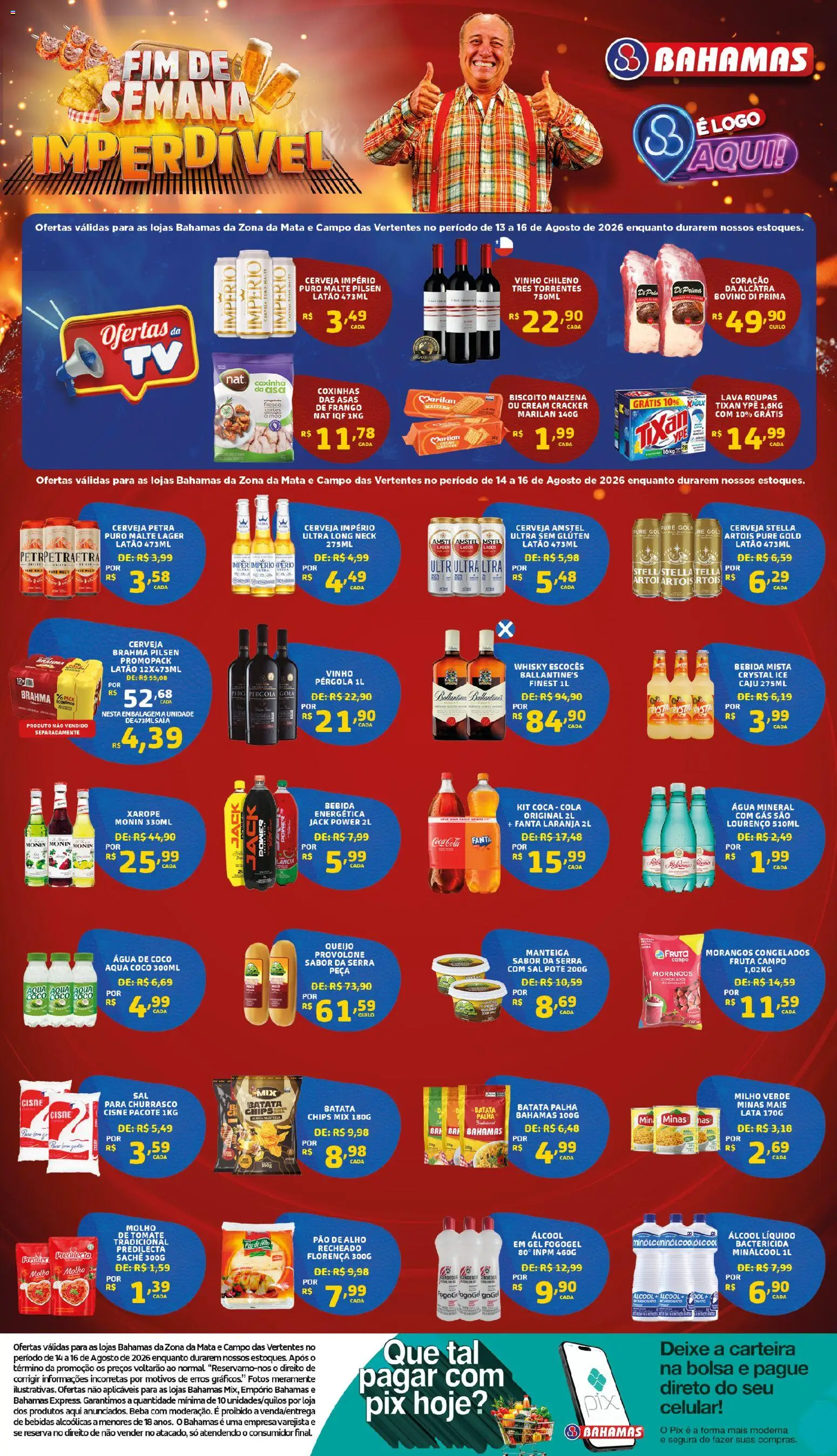 Bahamas Supermercados Folheto - válido de 13/08/2026 | Página: 1 | Produtos: Celular, Álcool, Whisky, Provolone