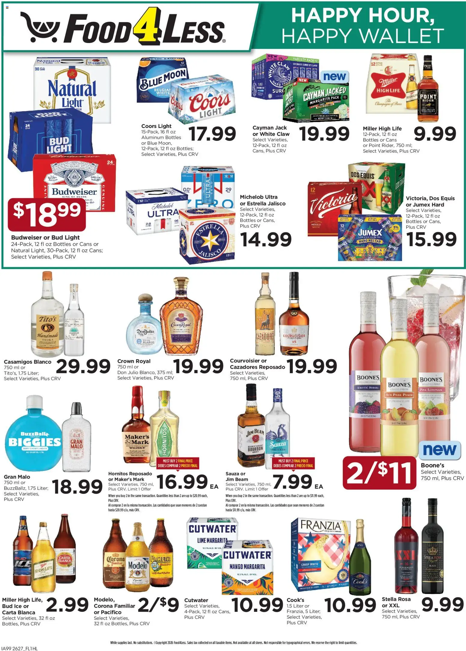 Food 4 Less Weekly Ad - valid from 08/05/2026 | Page: 10 | Products: Bourbon, Wallet, Peach, Lime