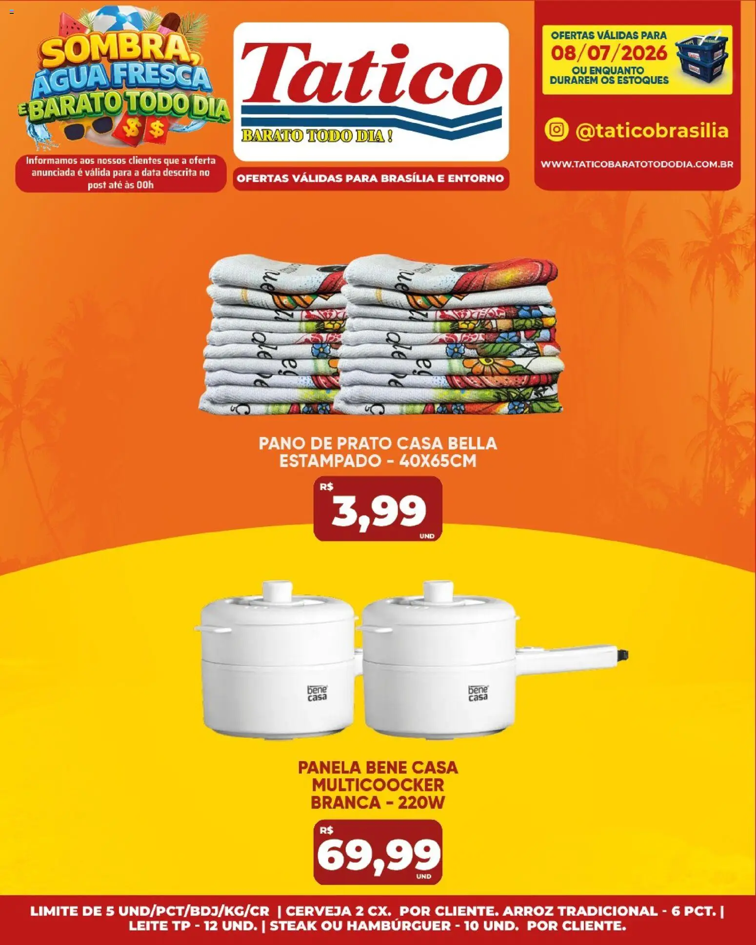 Tatico Folheto - válido de 08/07/2026 | Página: 21 | Produtos: Panela, Cerveja, Arroz, Hambúrguer