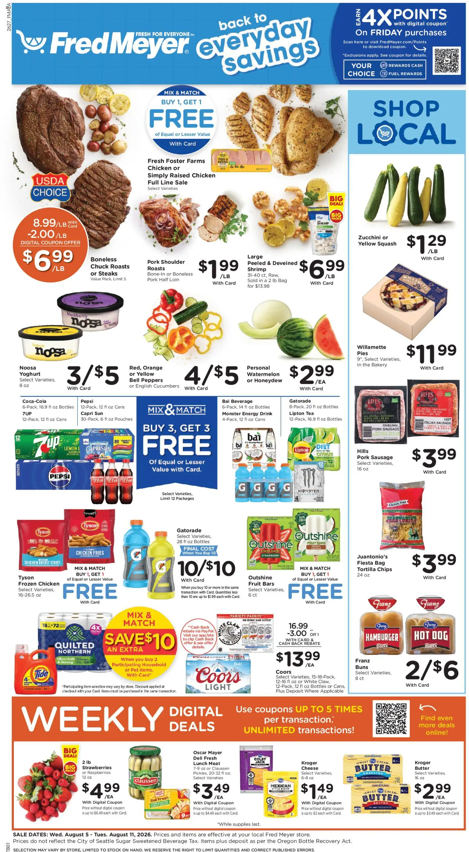 Fred Meyer Weekly Ad - valid from 08/05/2026 | Page: 1 | Products: Green Tea, Zucchini, Cheese, Pork