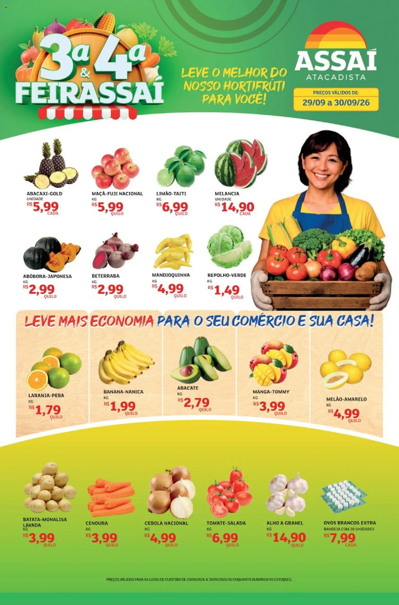 Assaí Atacadista Folheto - válido de 29/09/2026 | Página: 1 | Produtos: Cebola, Abacate, Ovos, Cenoura