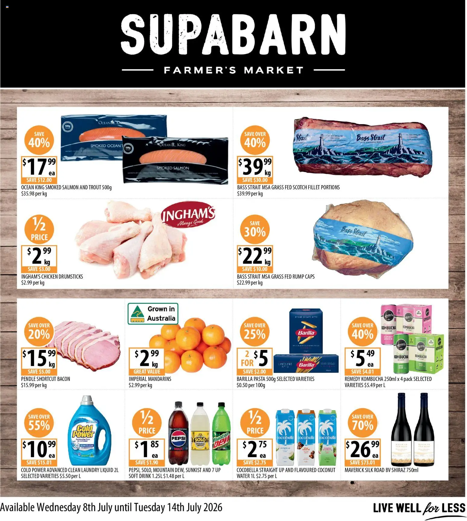 Supabarn catalogue - valid from 08/07/2026 | Page: 1 | Products: Grass, Chicken, Water, Salmon