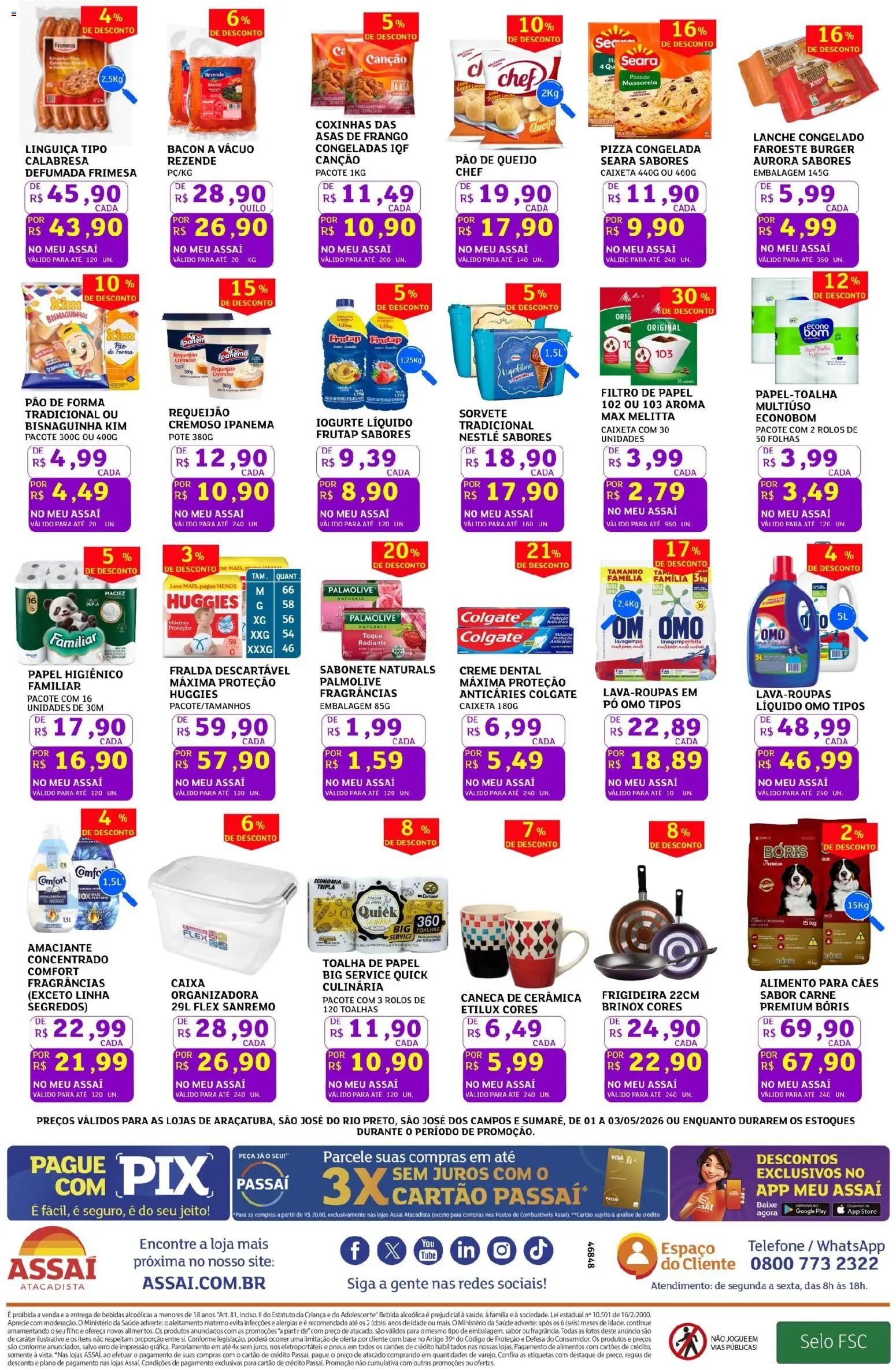Assaí Atacadista Folheto - válido de 01.05.2026 | Página: 2 | Produtos: Queijo, Caneca, Sabonete, Papel higiênico