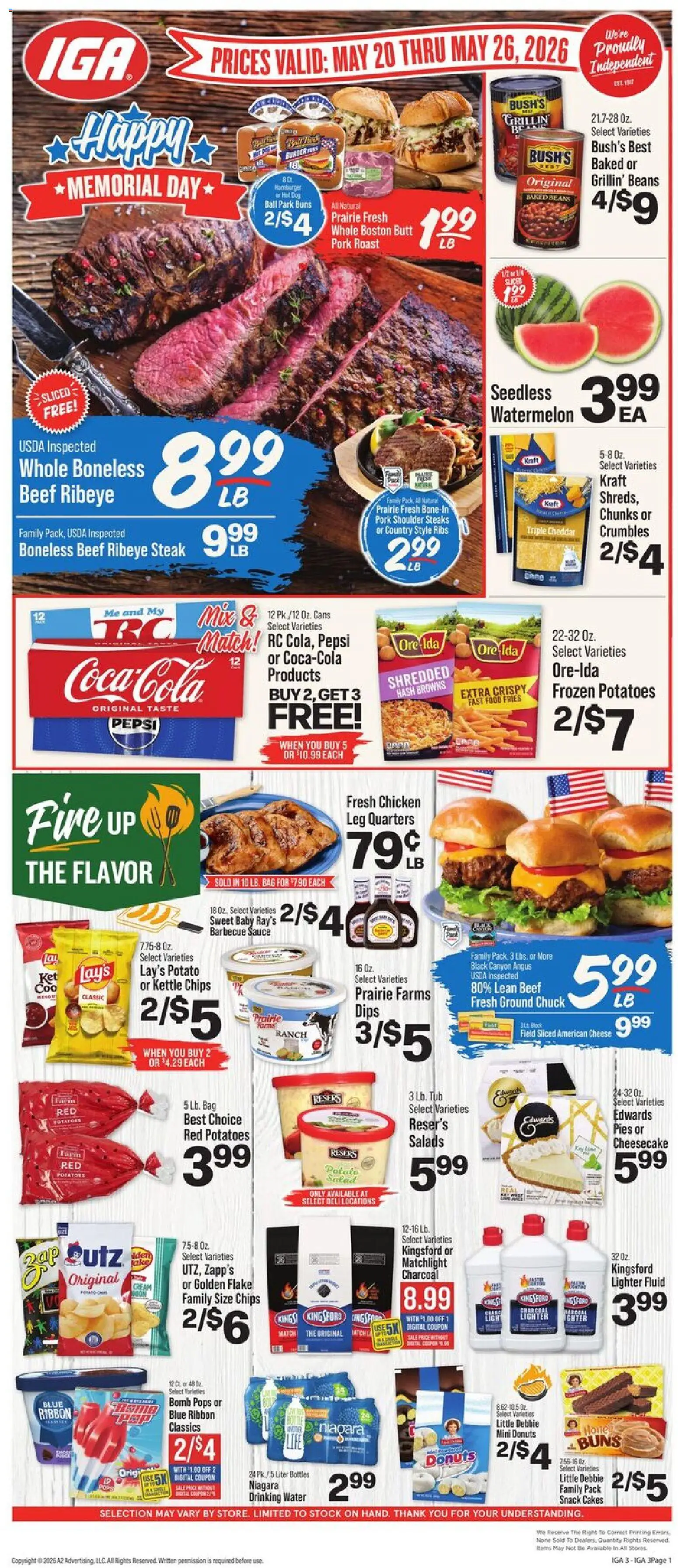 IGA Weekly Ad - valid from 20.05.2026 | Page: 1 | Products: Cheese, Pork, Chips, Kettle