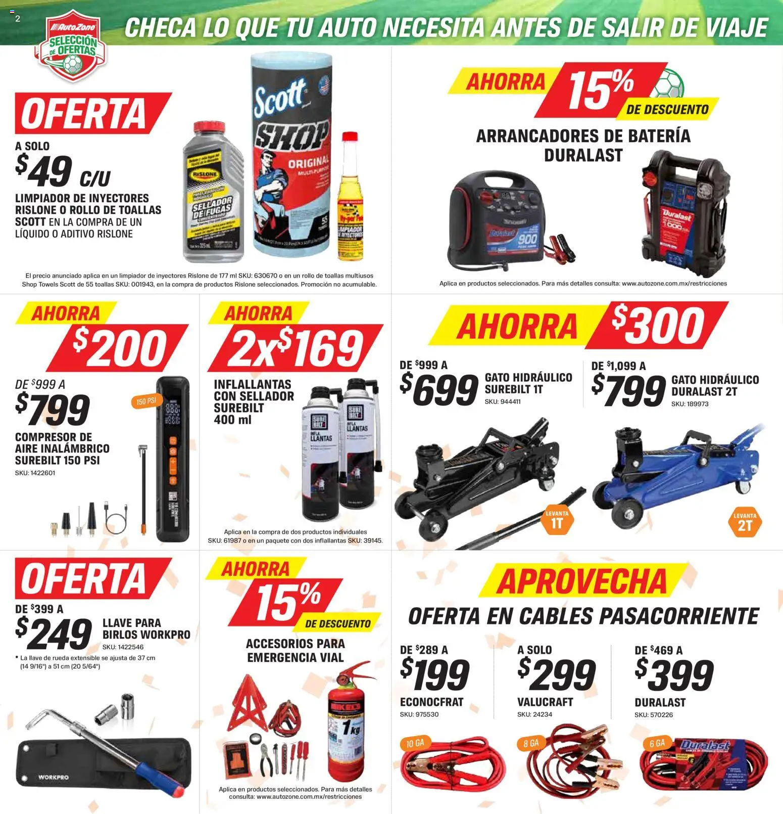 Nuevas ofertas de AutoZone válidas en toda la República Mexicana desde el 15.05.2026. ¡Encuentra las mejores ofertas en AutoZone catálogo! | Página: 2 | Productos: Limpiador, Toallas, Batería, Llave