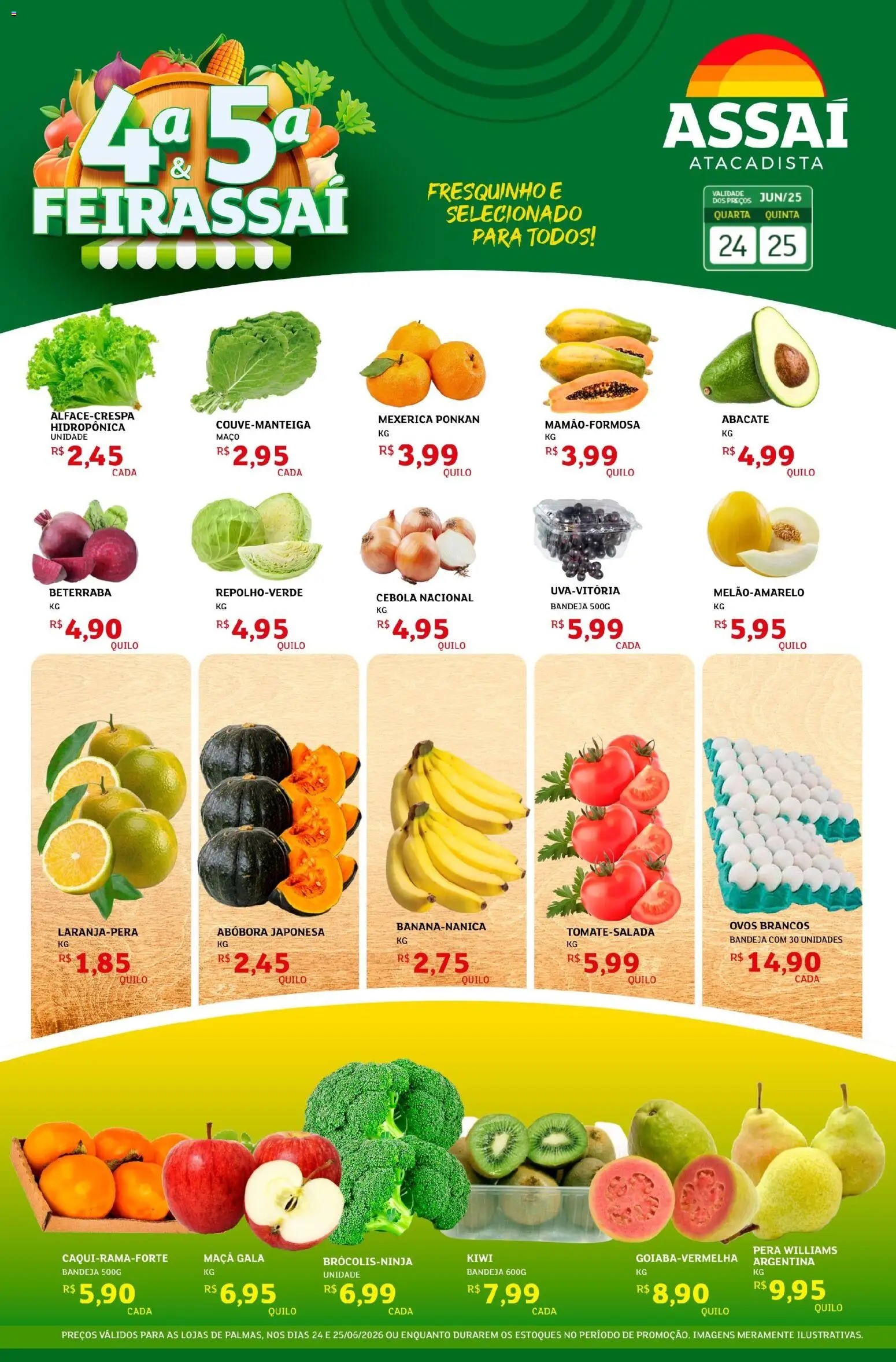 Assaí Atacadista Folheto - válido de 24/06/2026 | Página: 1 | Produtos: Pera, Beterraba, Cebola, Kiwi
