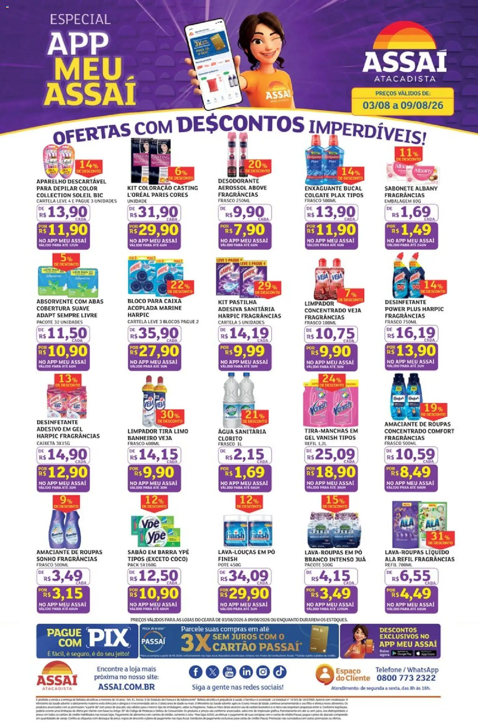 Assaí Atacadista Folheto - válido de 03/08/2026 | Página: 1 | Produtos: Desodorante, Amaciante de roupas, Amaciante, Água sanitária