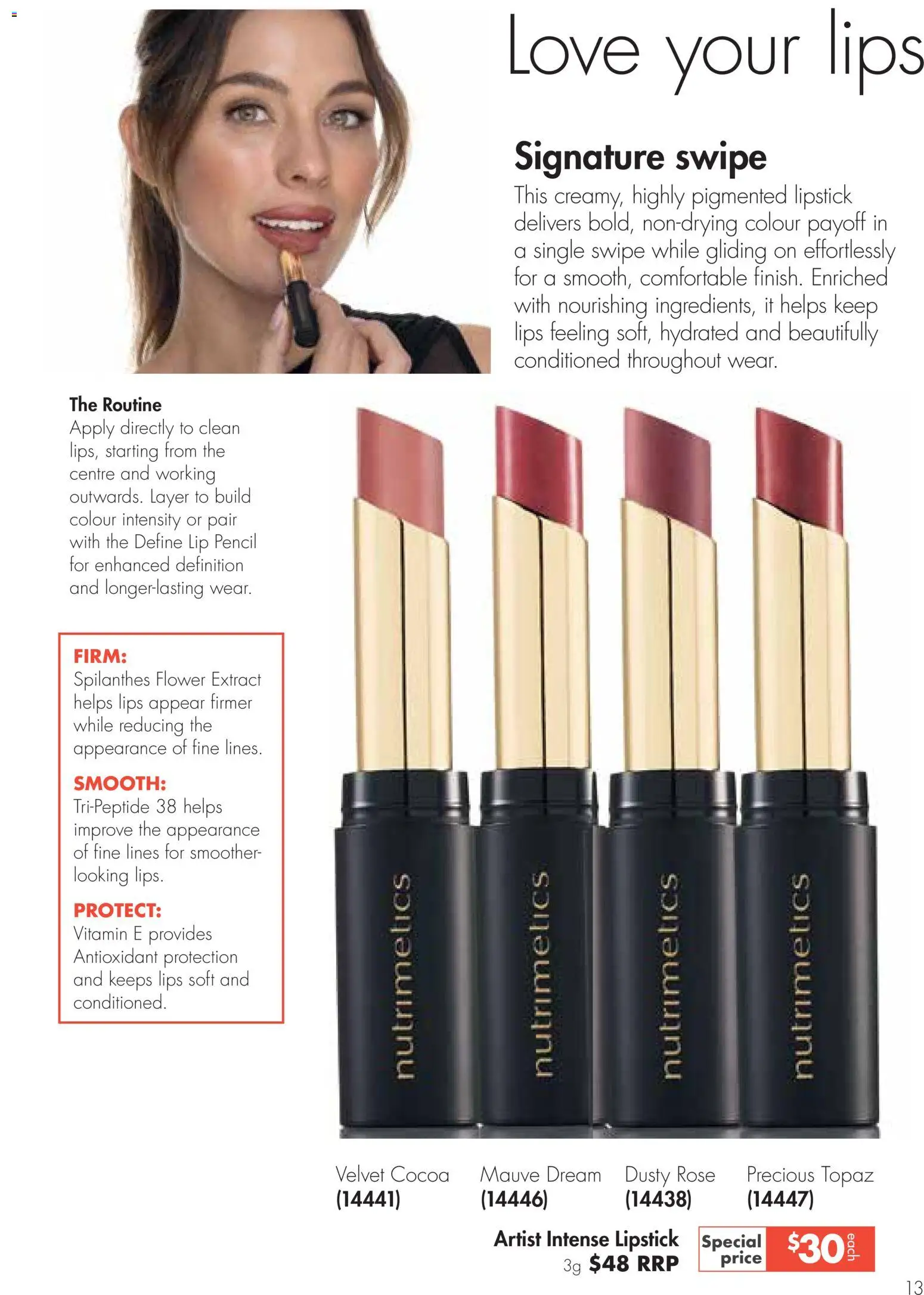 Nutrimetics catalogue - valid from 16/09/2026 | Page: 13 | Products: Cocoa, Lipstick, Pencil, Vitamin