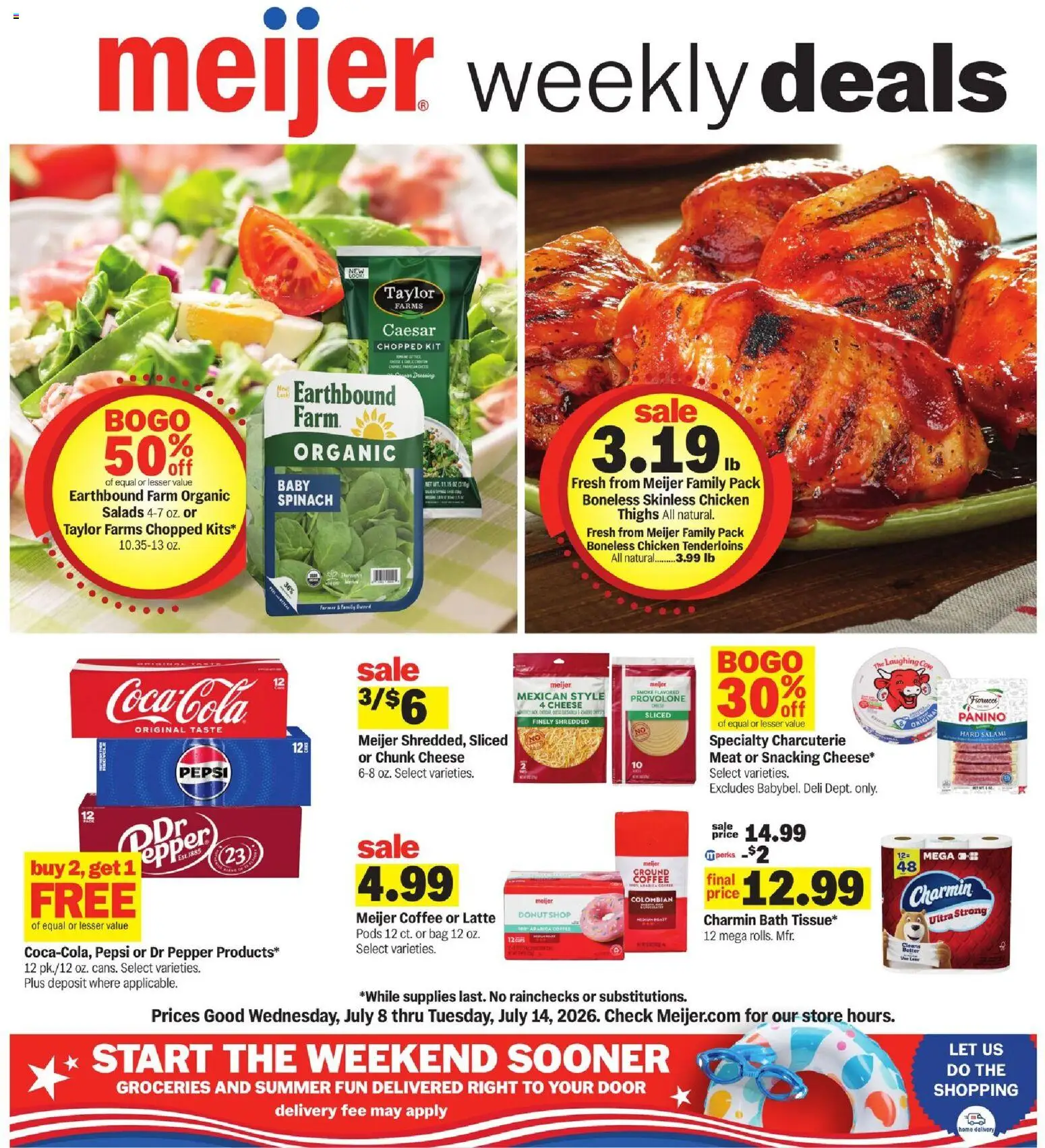 Meijer Weekly Ad - valid from 07/08/2026 | Page: 1 | Products: Spinach, Coffee, Salami, Bag
