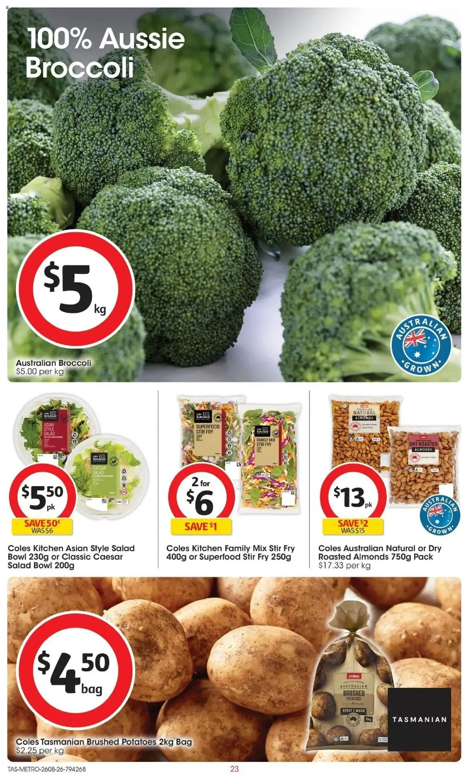 Coles catalogue - valid from 26/08/2026 | Page: 23 | Products: Broccoli, Almonds, Salad, Potatoes