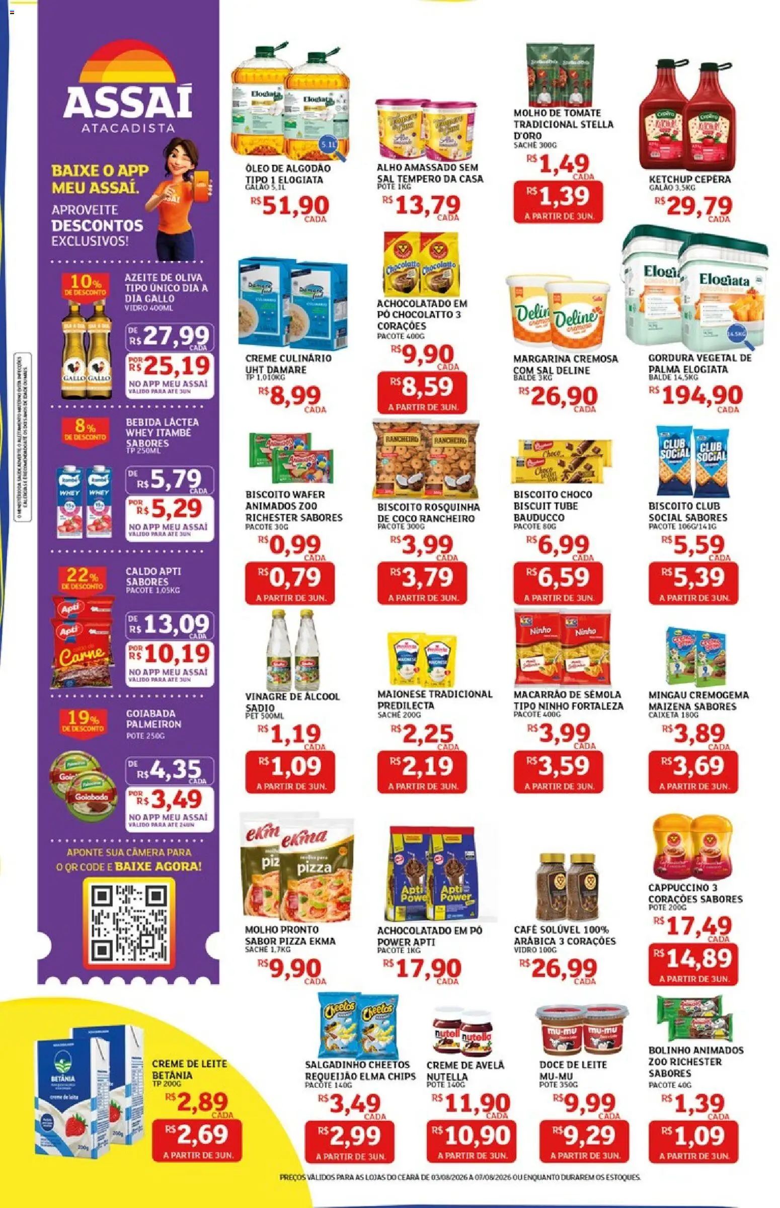 Assaí Atacadista Folheto - válido de 03/08/2026 | Página: 2 | Produtos: Achocolatado, Cheetos, Creme de leite, Azeite de oliva