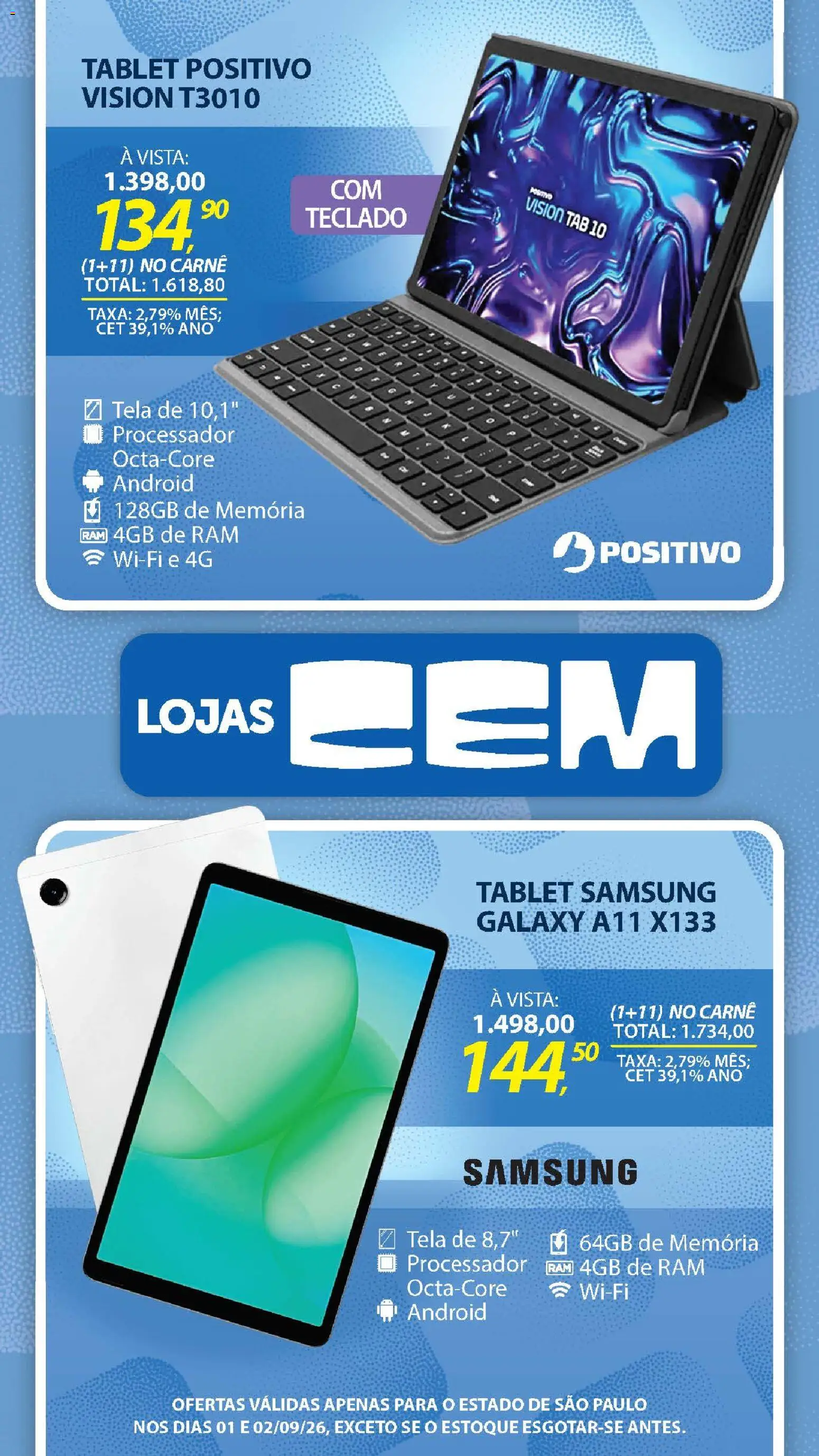 Lojas Cem Folheto - válido de 01/09/2026 | Página: 65 | Produtos: Tablet, Memória ram, Carne, Teclado